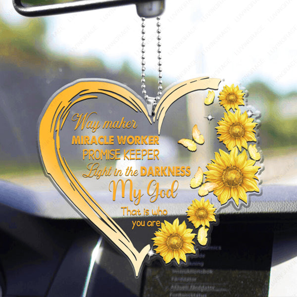 Heart Sunflower Way Maker Acrylic Car Ornament, Perfect Christmas Gift For Family, Friends