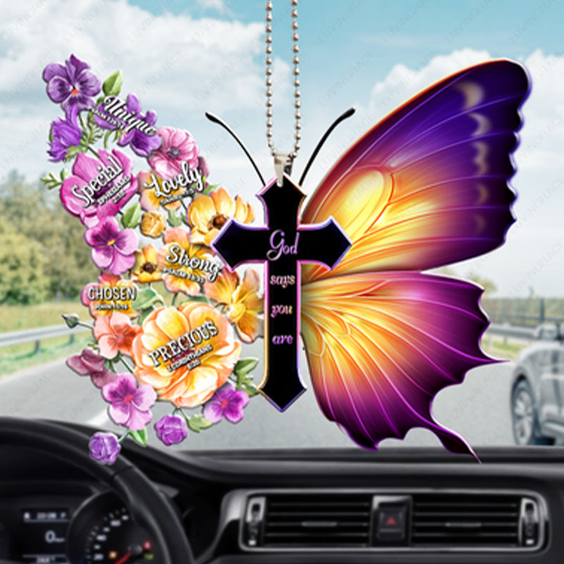 Pansies Butterfly God Says You Are Acrylic Car Ornament, Perfect Christmas Gift For Family, Friends