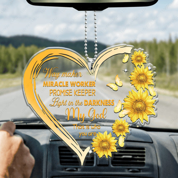 Heart Sunflower Way Maker Acrylic Car Ornament, Perfect Christmas Gift For Family, Friends