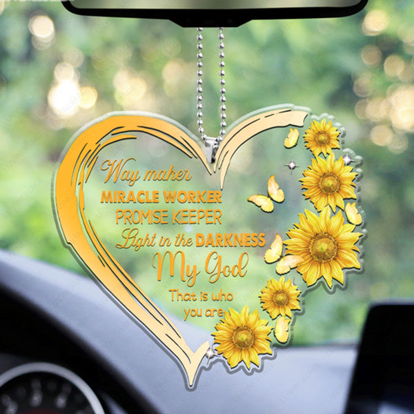 Heart Sunflower Way Maker Acrylic Car Ornament, Perfect Christmas Gift For Family, Friends