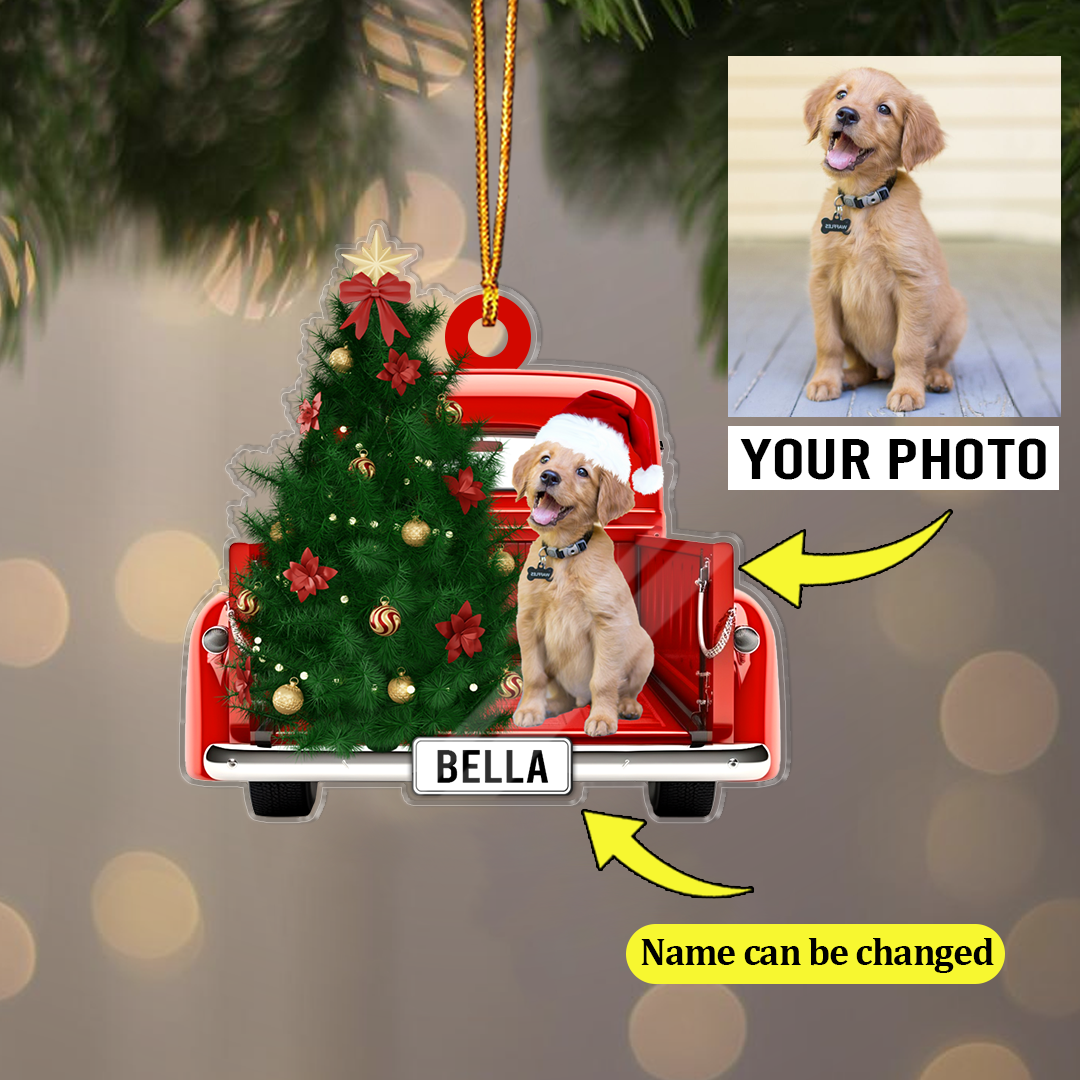 Personalized Dog On Christmas Truck Acrylic Ornament, Meaningful Christmas Gift For Dog Mom Dad