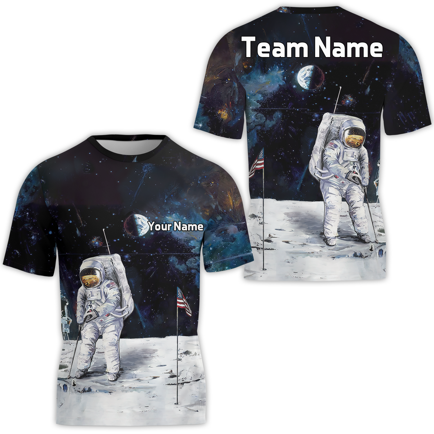 Men Polo Shirt - Astronaut Moon Golf Men Polo Shirt, Short Sleeve Polo Shirt - Gift For Golfer - American Flag Men Polo Shirt