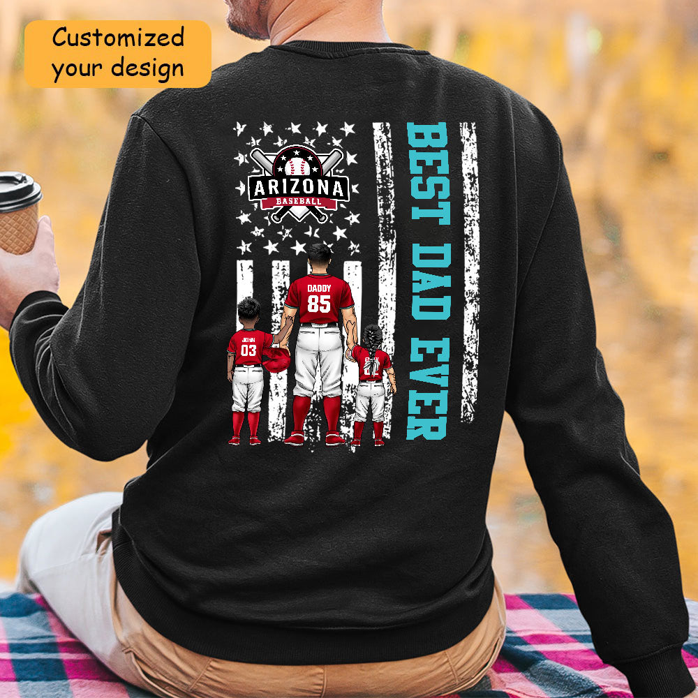 Personalized Arizona Baseball Family Dad T-Shirt, American Flag Best Dad Ever Shirt, 4th July Outfit For Dad, Family