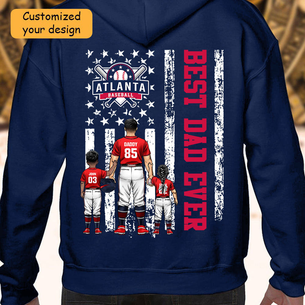 Personalized Atlanta Baseball Family Dad T-Shirt, American Flag Best Dad Ever Shirt, 4th July Outfit For Dad, Family