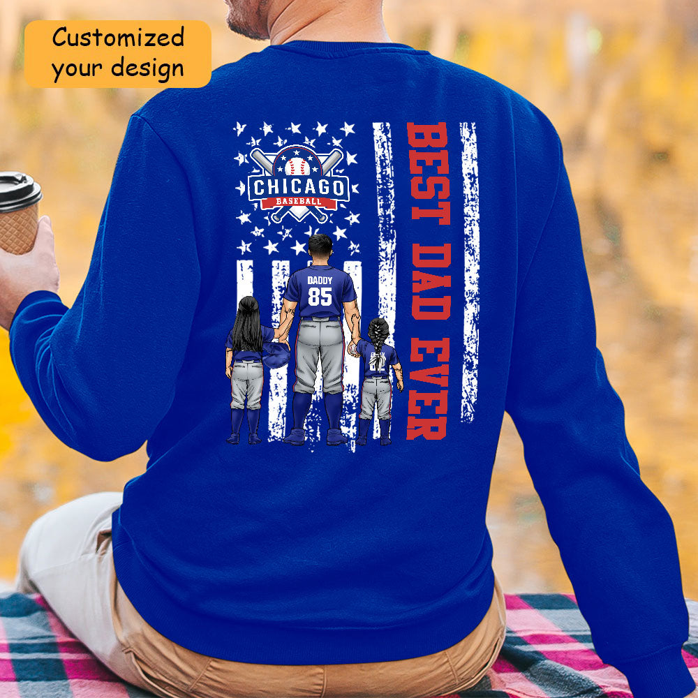 Personalized Chicago Baseball Family Dad T-Shirt, American Flag Best Dad Ever Shirt, 4th July Outfit For Dad, Family