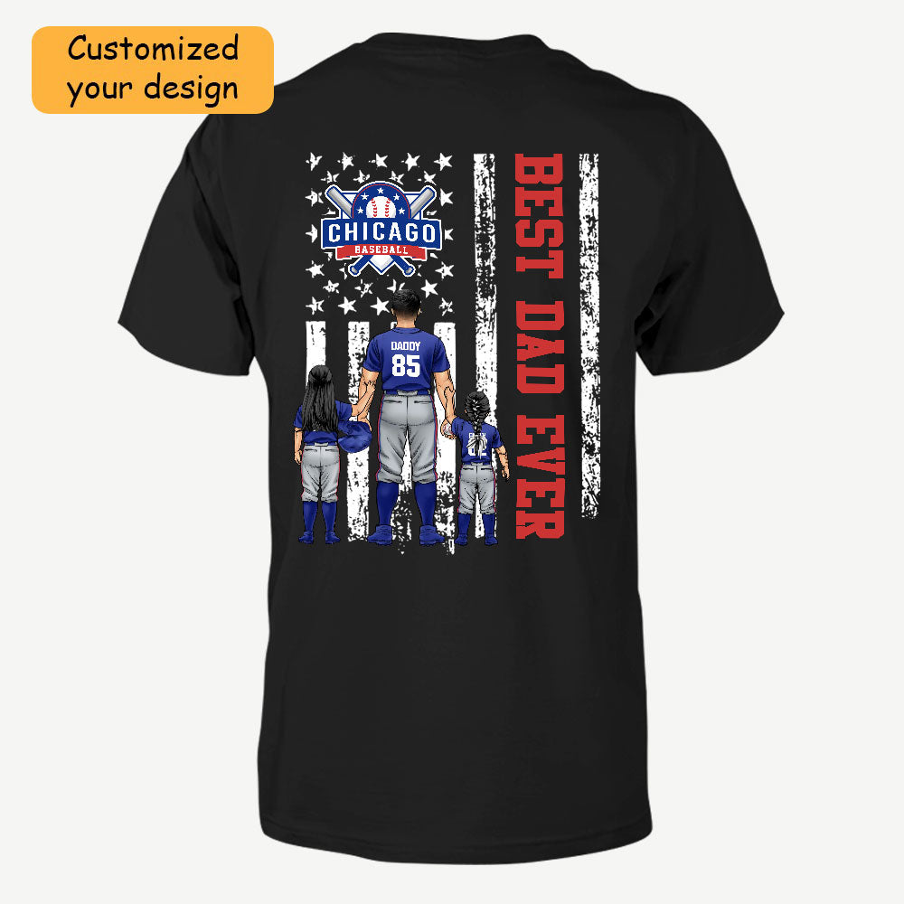 Personalized Chicago Baseball Family Dad T-Shirt, American Flag Best Dad Ever Shirt, 4th July Outfit For Dad, Family