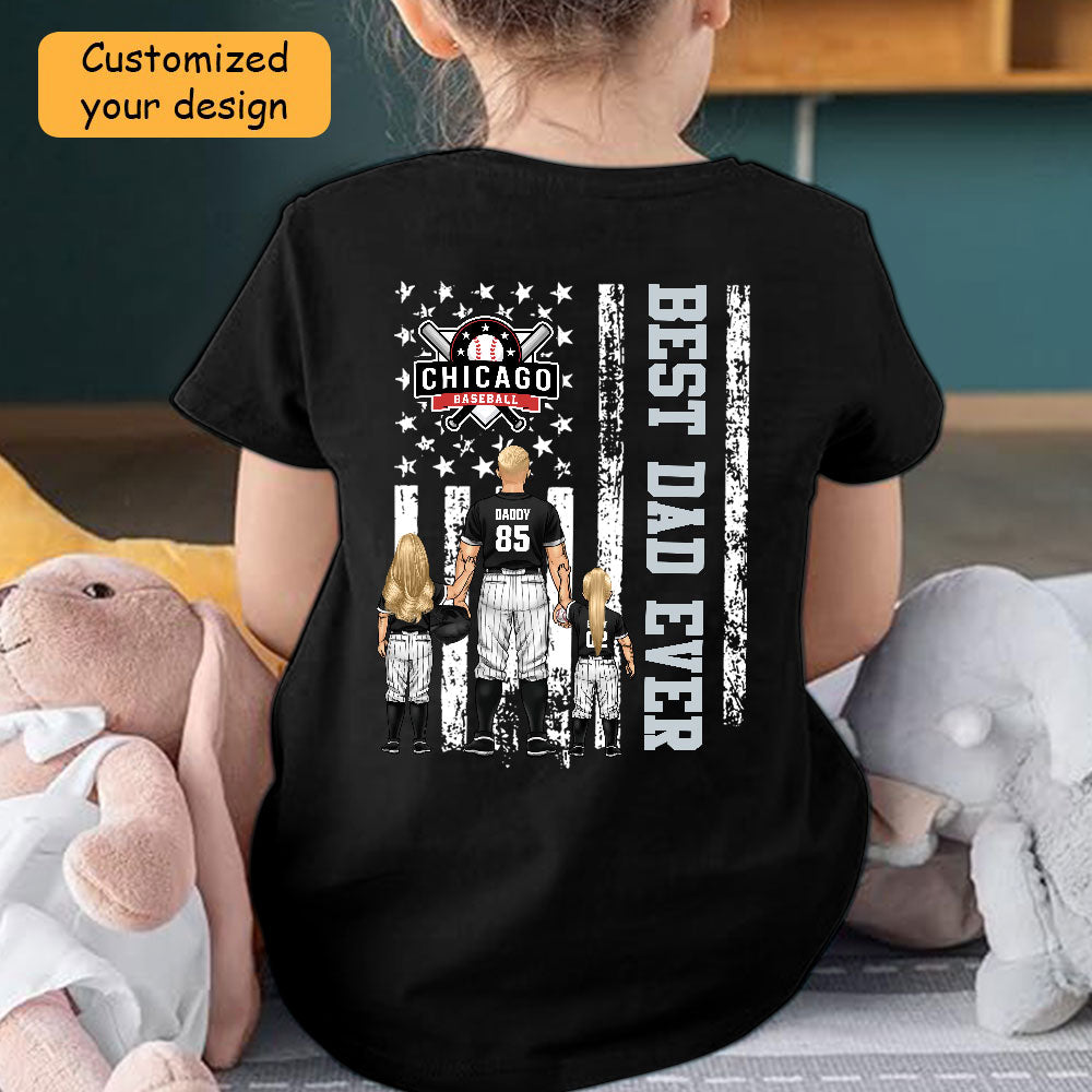 Personalized Chicago WS Baseball Family Dad T-Shirt, American Flag Best Dad Ever Shirt, 4th July Outfit For Dad, Family
