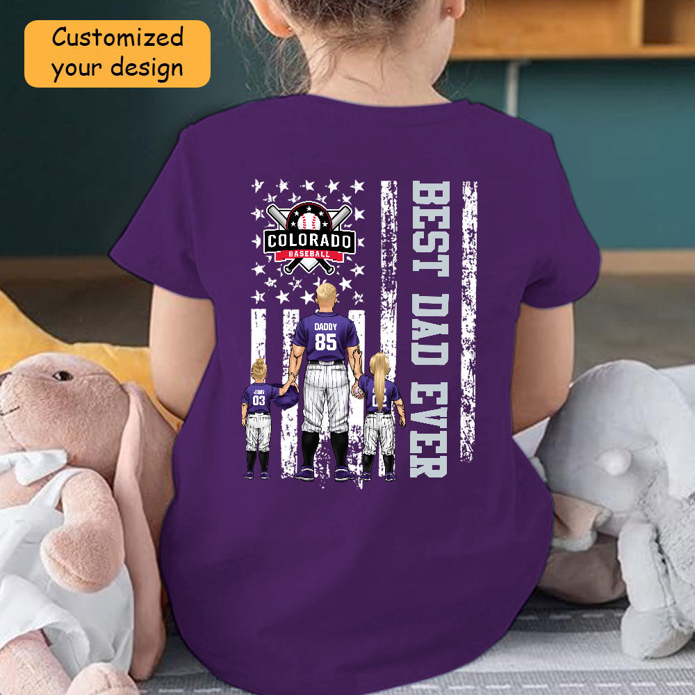 Personalized Colorado Baseball Family Dad T-Shirt, American Flag Best Dad Ever Shirt, 4th July Outfit For Dad, Family