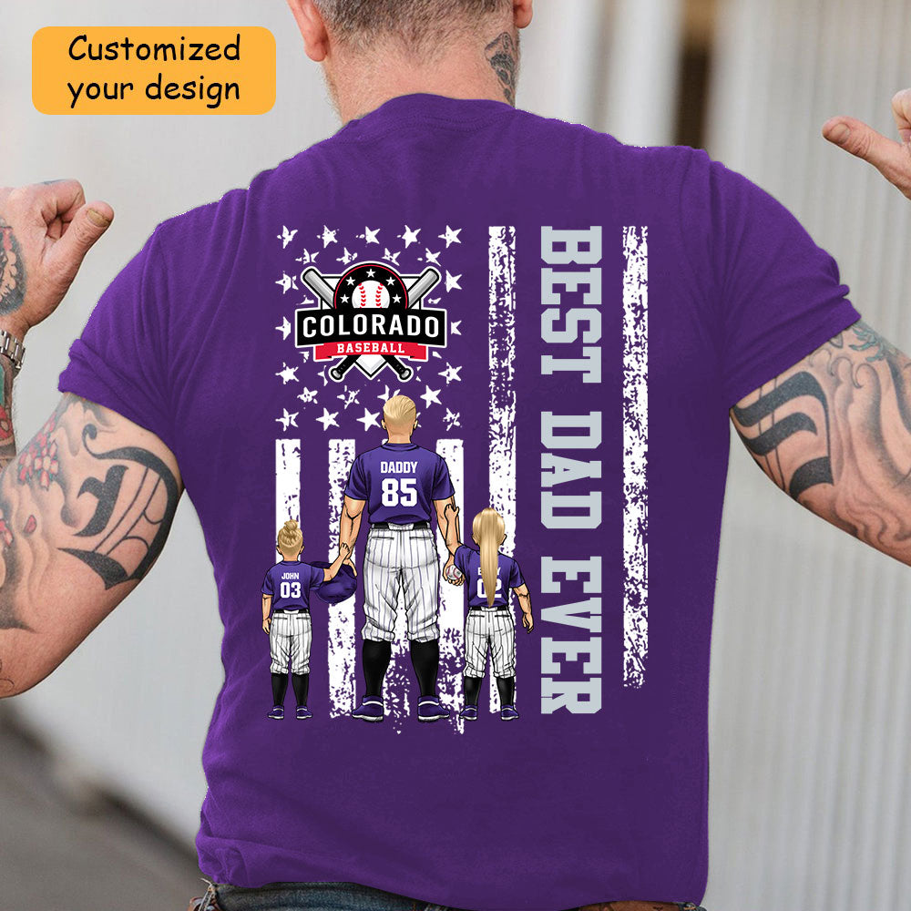 Personalized Colorado Baseball Family Dad T-Shirt, American Flag Best Dad Ever Shirt, 4th July Outfit For Dad, Family