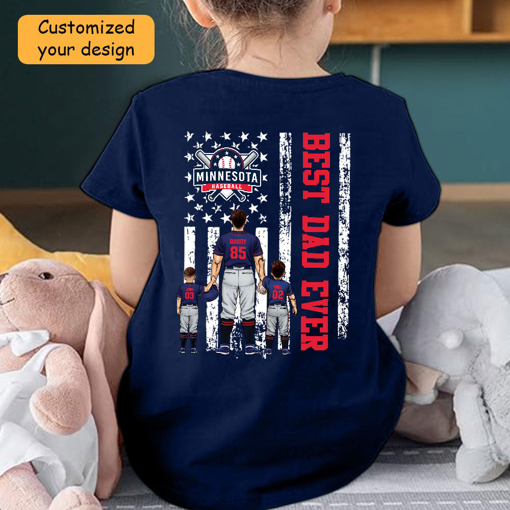 Personalized Minnesota Baseball Family Dad T-Shirt, American Flag Best Dad Ever Shirt, 4th July Outfit For Dad, Family