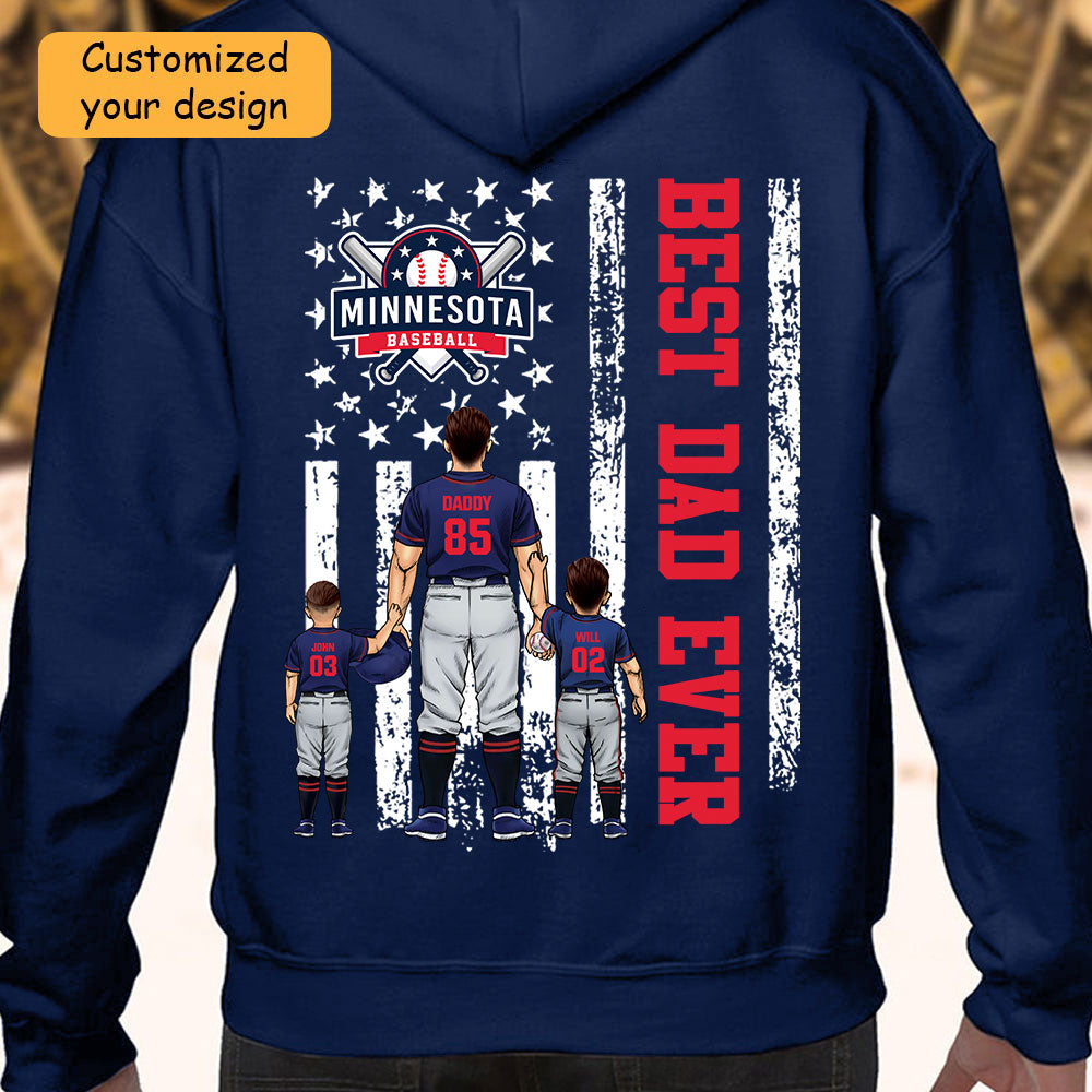 Personalized Minnesota Baseball Family Dad T-Shirt, American Flag Best Dad Ever Shirt, 4th July Outfit For Dad, Family