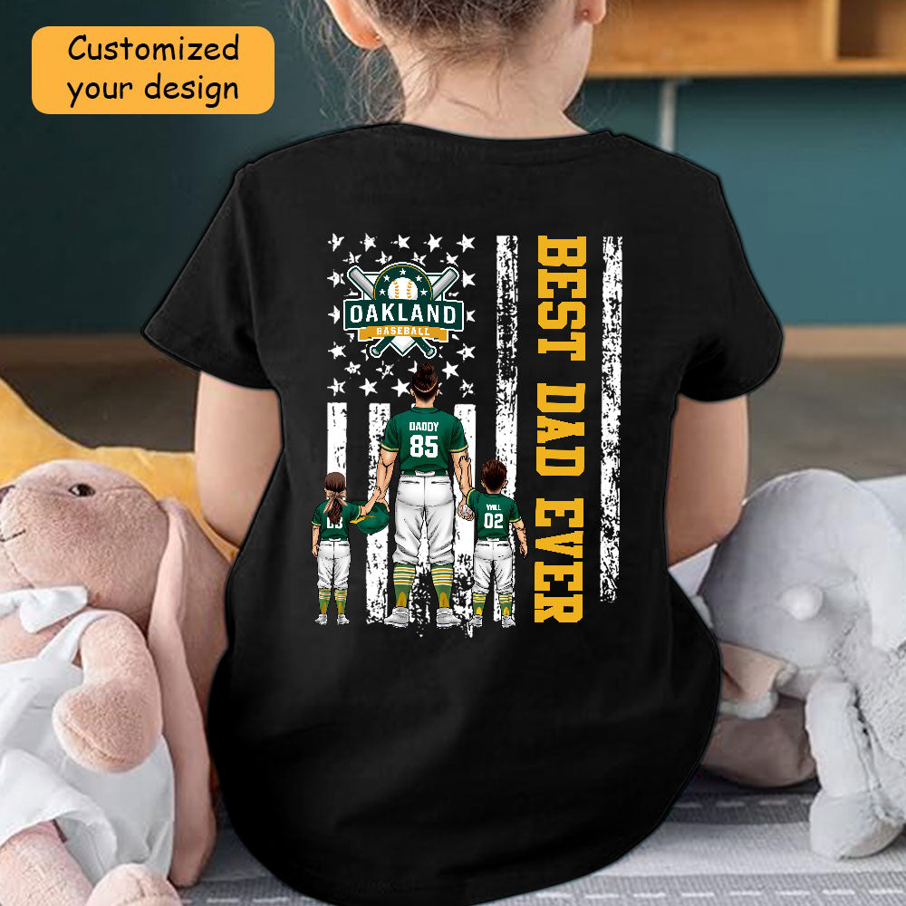 Personalized Oakland Baseball Family Dad T-Shirt, American Flag Best Dad Ever Shirt, 4th July Outfit For Dad, Family