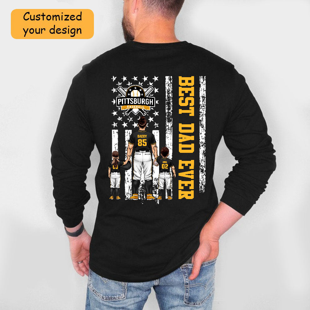 Personalized Pittsburgh Baseball Family Dad T-Shirt, American Flag Best Dad Ever Shirt, 4th July Outfit For Dad, Family