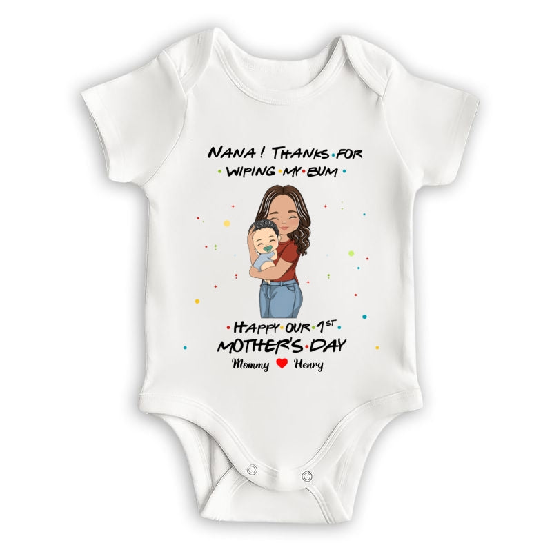 Personalized 1st Mother's Day Thank Mommy For Wiping My Bum Baby Onesie Gift For Mom, Baby Newborn - HN30