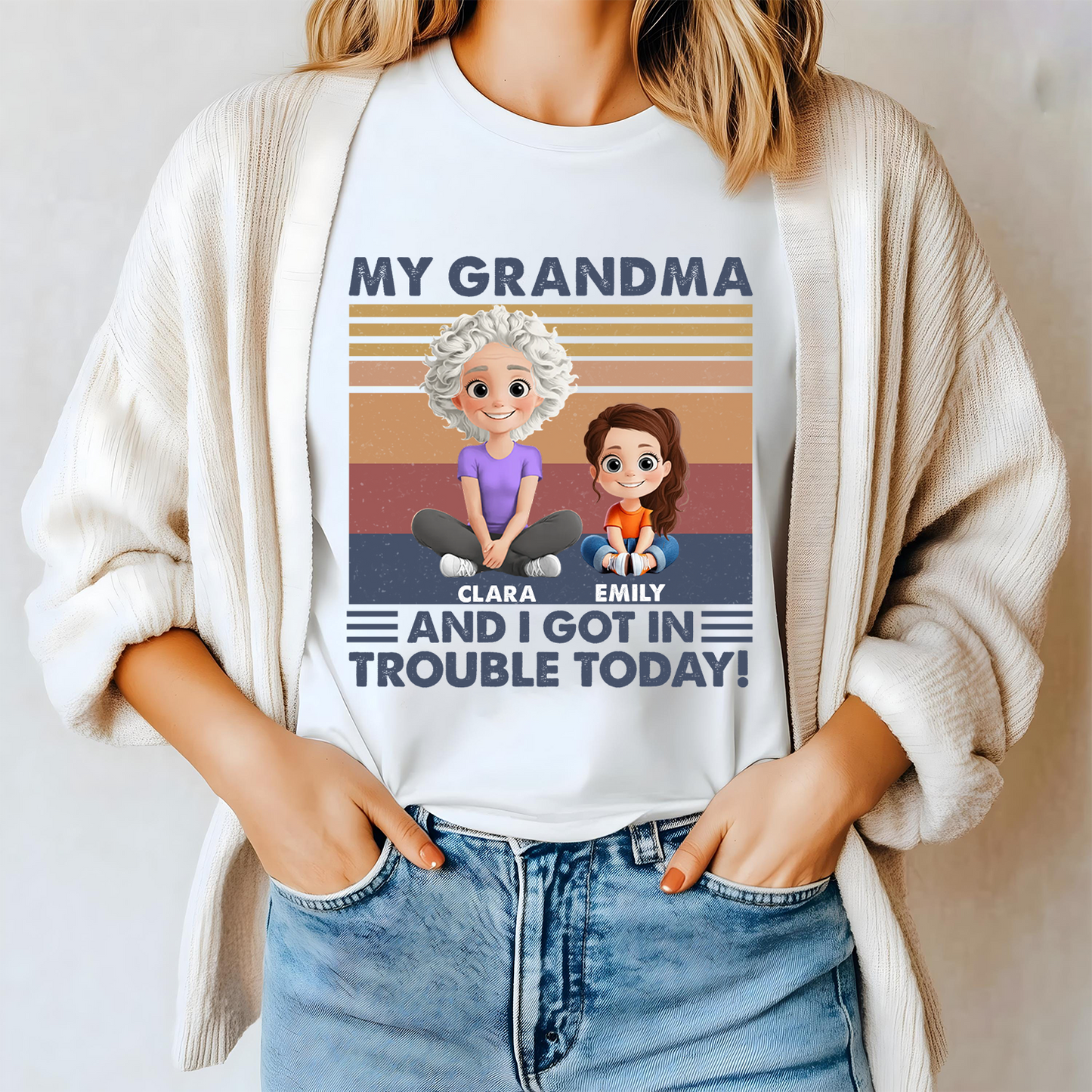 Personalized Shirt Gift For Grandkids, Granddaughter Grandson, Grandma And I Got In Trouble Shirt - HN39