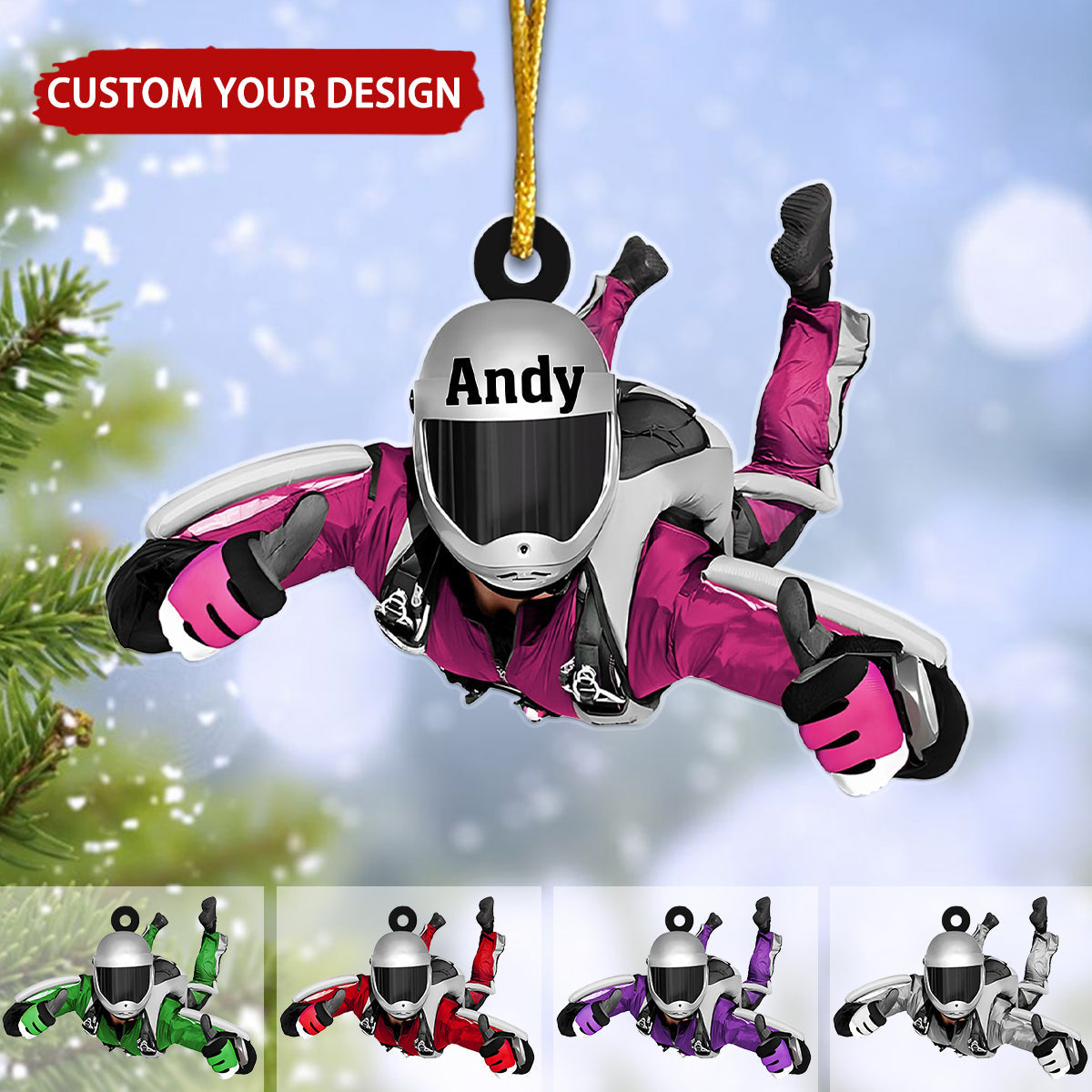 Personalized Skydiving Male Man Moment Flat Acrylic Ornament, Meaningful Ornament Gifts For Skydiving Extreme Sports Lover