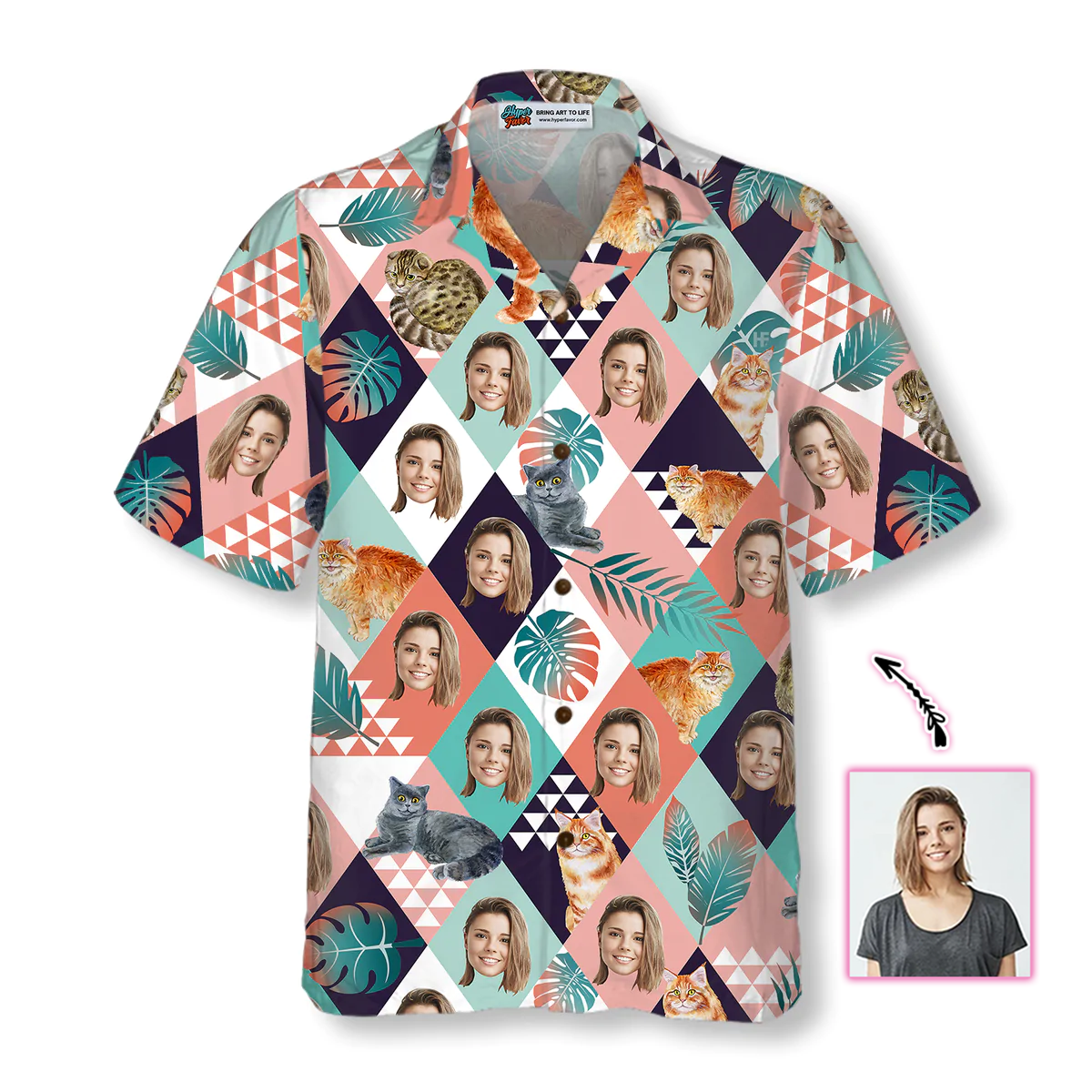 Custom Face Girlfriend Summer Hawaiian Shirt, Tropical Cat Summer Aloha Shirt, Personalized Gift For Husband, Boyfriends, Wife, Girlfriend
