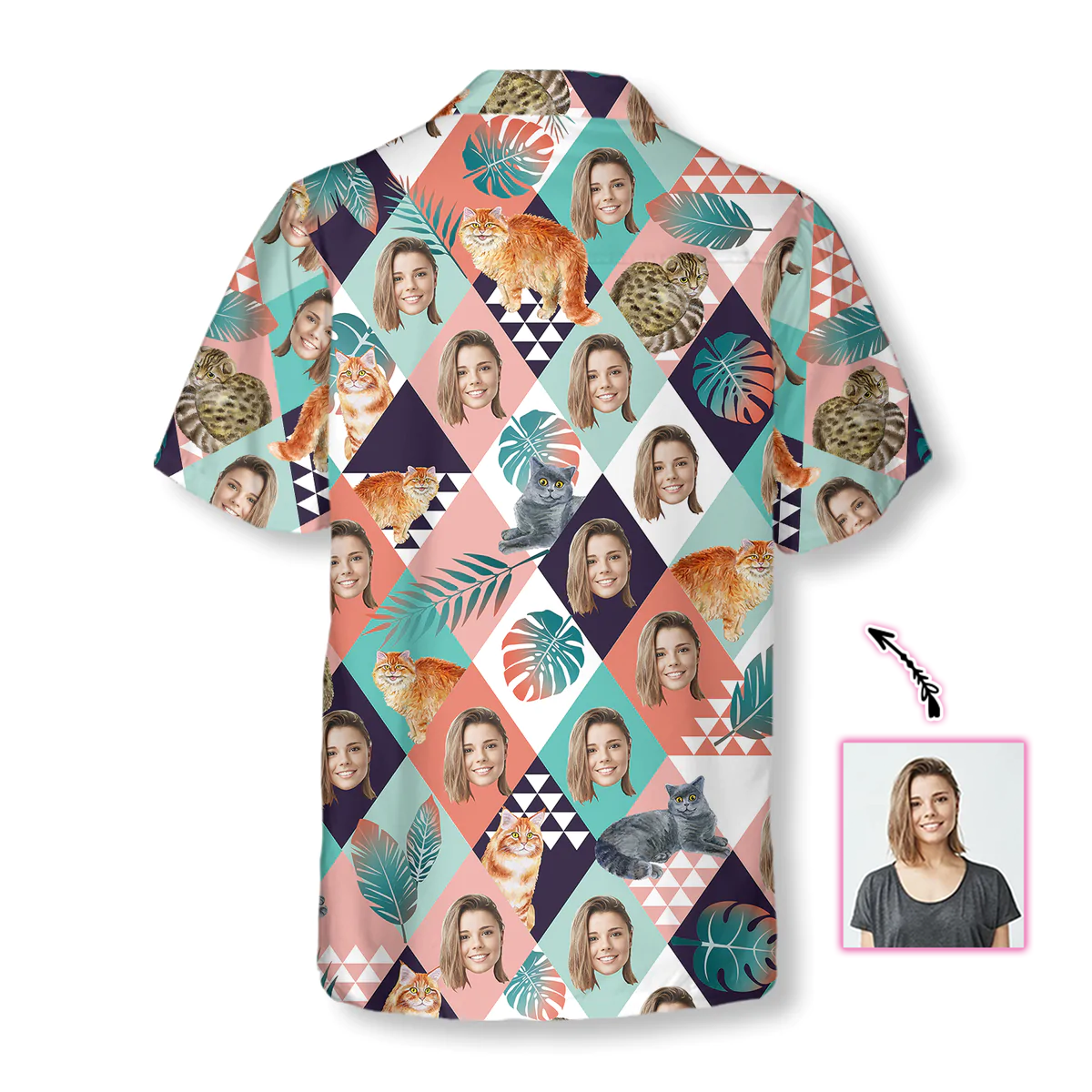 Custom Face Girlfriend Summer Hawaiian Shirt, Tropical Cat Summer Aloha Shirt, Personalized Gift For Husband, Boyfriends, Wife, Girlfriend