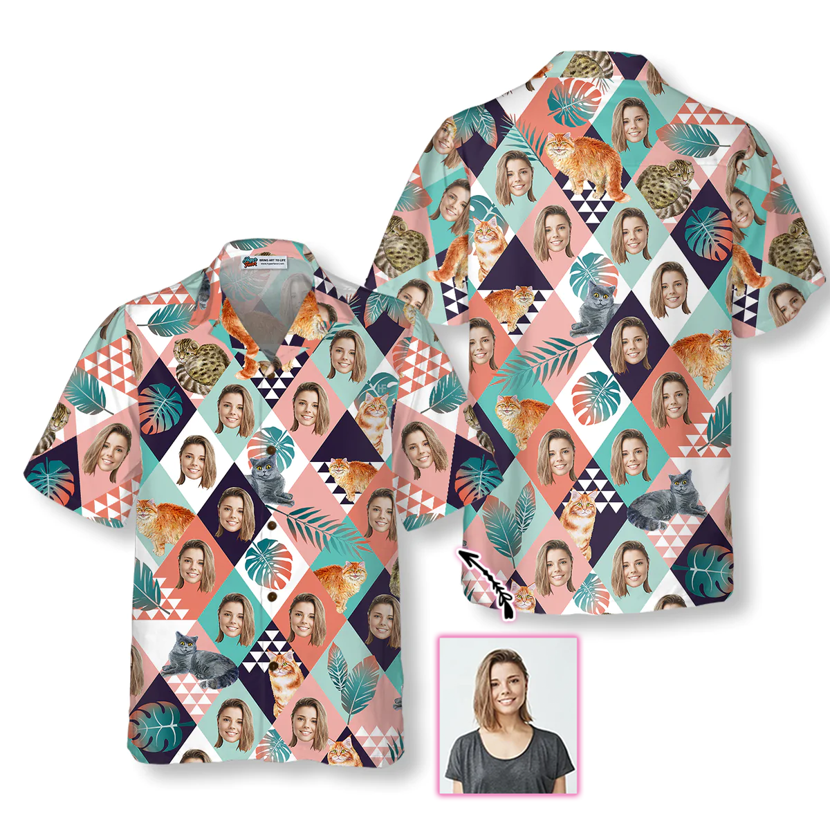 Custom Face Girlfriend Summer Hawaiian Shirt, Tropical Cat Summer Aloha Shirt, Personalized Gift For Husband, Boyfriends, Wife, Girlfriend