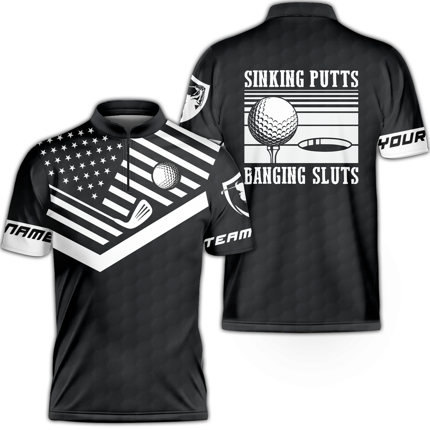 Golf Custom Name Polo Shirt, Sinking Putts Banging Sluts Custom Polo Shirt, Personalized Black Golf Pattern Shirt- Perfect Gift For Men, Golfers