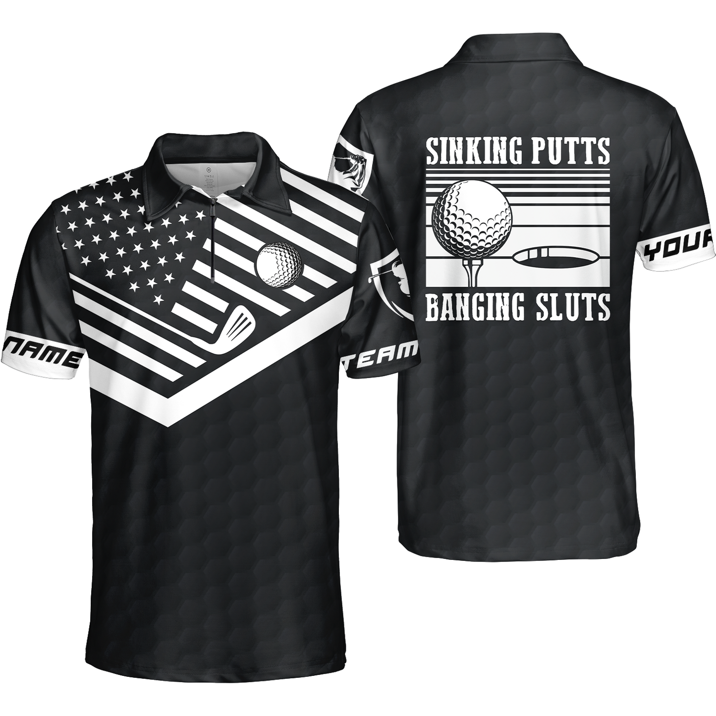 Golf Custom Name Polo Shirt, Sinking Putts Banging Sluts Custom Polo Shirt, Personalized Black Golf Pattern Shirt- Perfect Gift For Men, Golfers