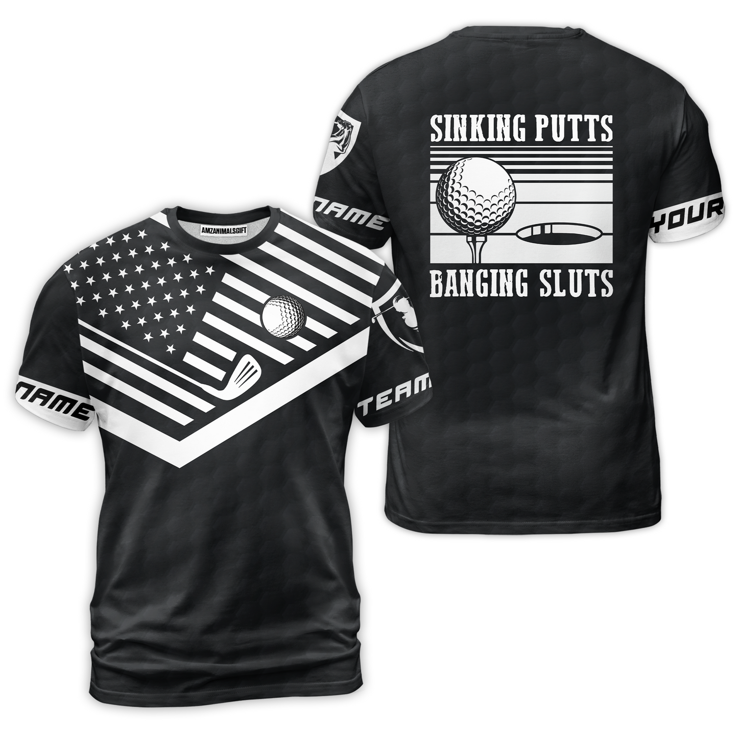 Golf Custom Name Polo Shirt, Sinking Putts Banging Sluts Custom Polo Shirt, Personalized Black Golf Pattern Shirt- Perfect Gift For Men, Golfers
