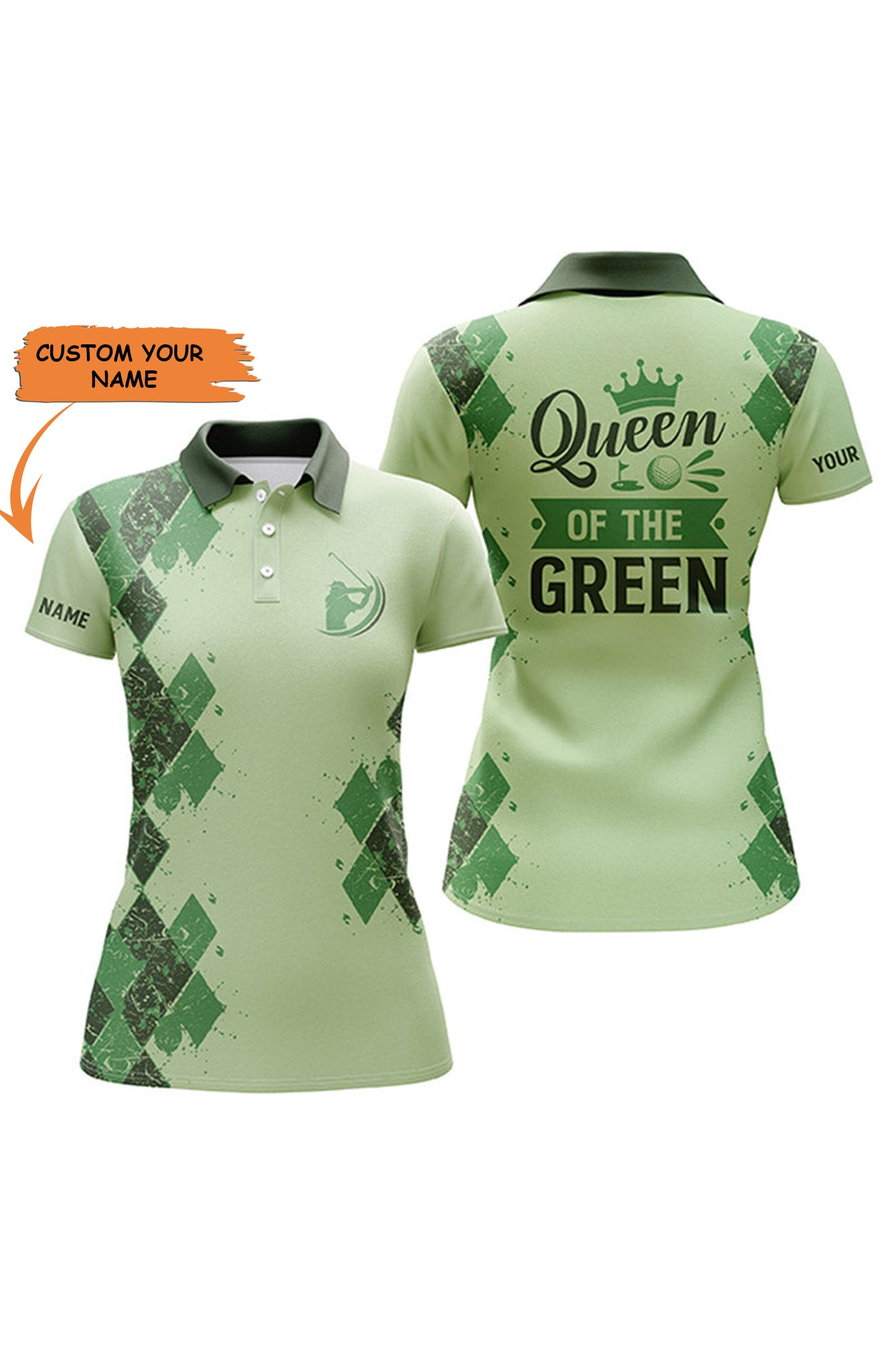 Green Womens Golf Polo Shirt Custom Name Queen Of The Green Funny Golf Shirt, Gift For Golf Lovers