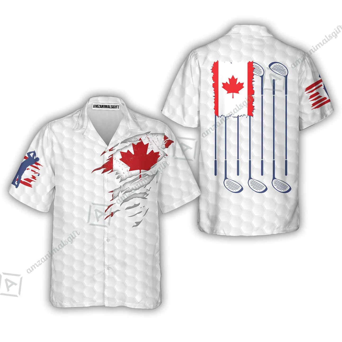 Golf Canada Flag Long Polo Shirt, Red Maple Leaf Golfing Shirt, Canadian Golf Long Polo Shirt