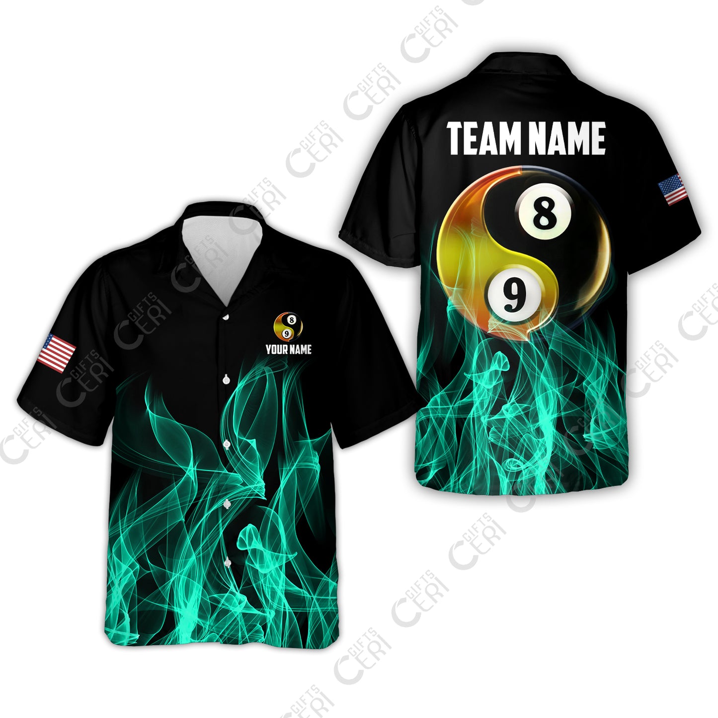 Customized Billiard Hawaiian Shirt, Billiard 8-Ball And 9-Ball Yin-Yang Flame, Billiard Jerseys