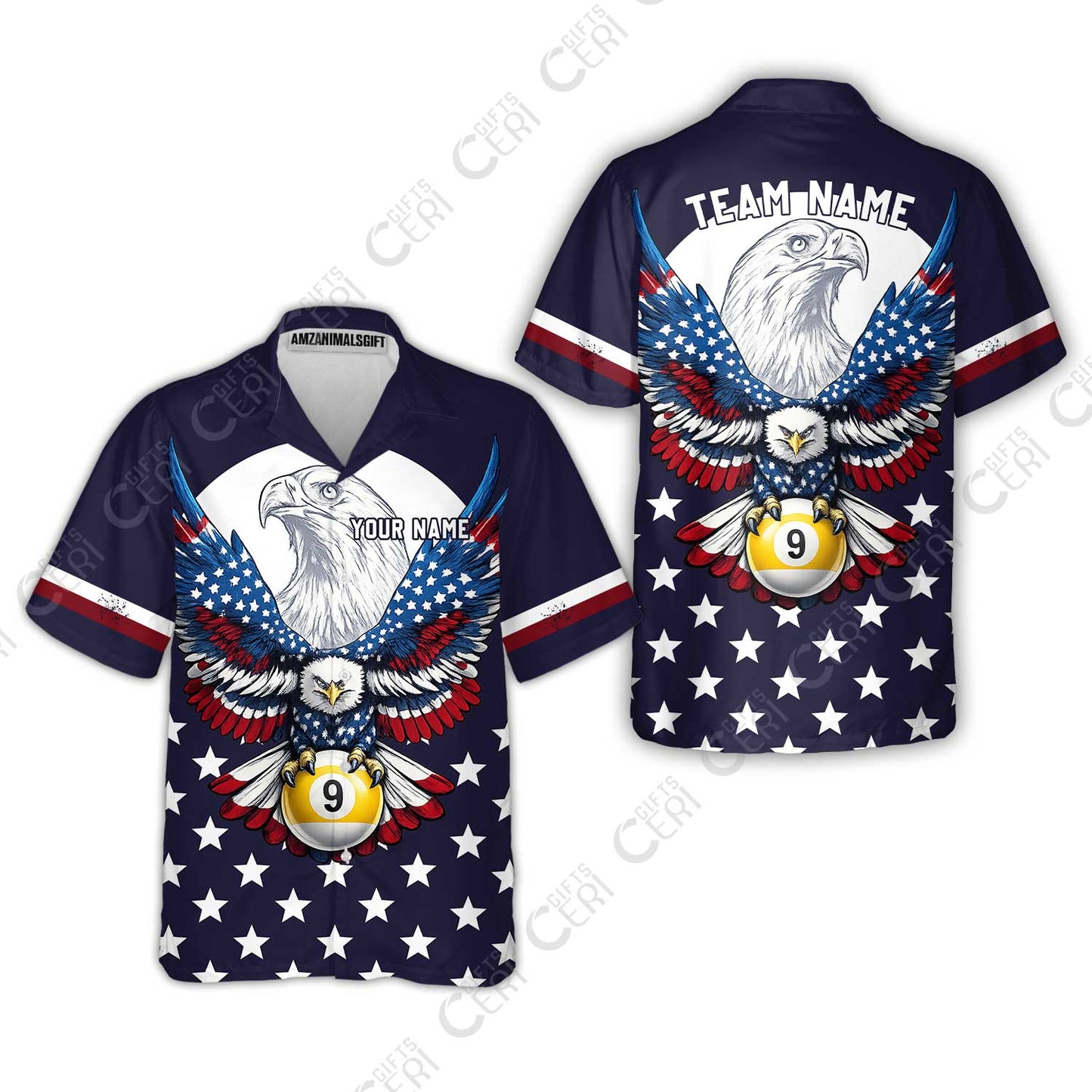 Customized 9 Ball Pool Hawaiian Shirt, American Eagle Billiards 9-Ball, Personalized Billiards Jersey