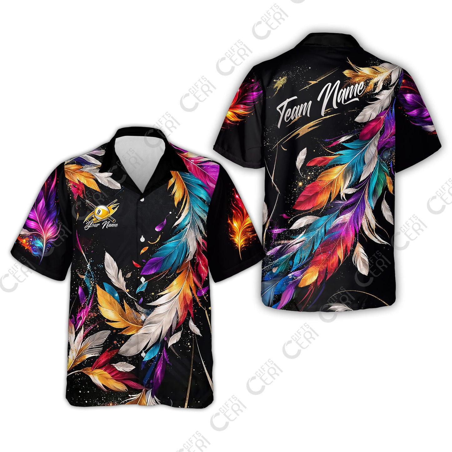 Customized 9 Ball Pool Hawaiian Shirt, Feather Splash Billiard 9-ball, Personalized Billiards Jersey