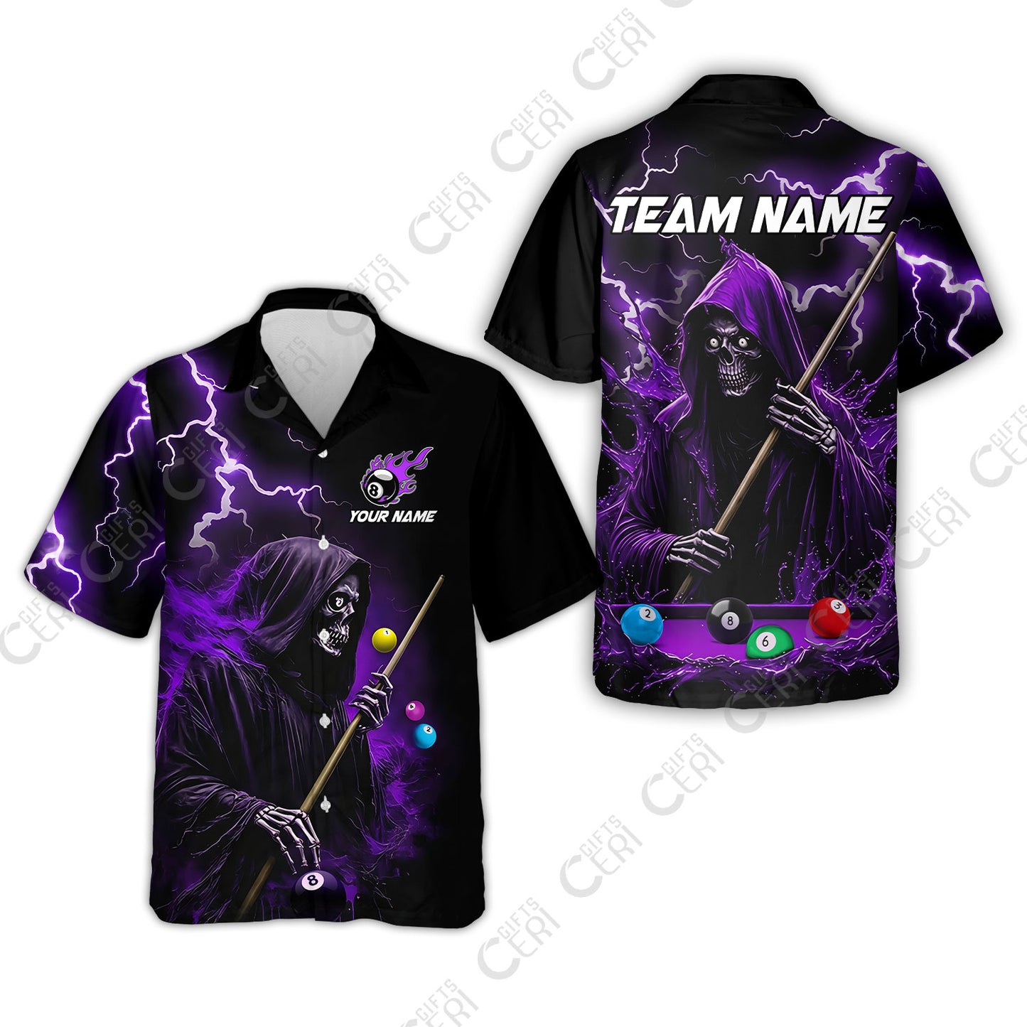 Customized 8 Ball Pool Hawaiian Shirt, The Death Plays Billiards 8-Ball Flame, Billiards Jerseys