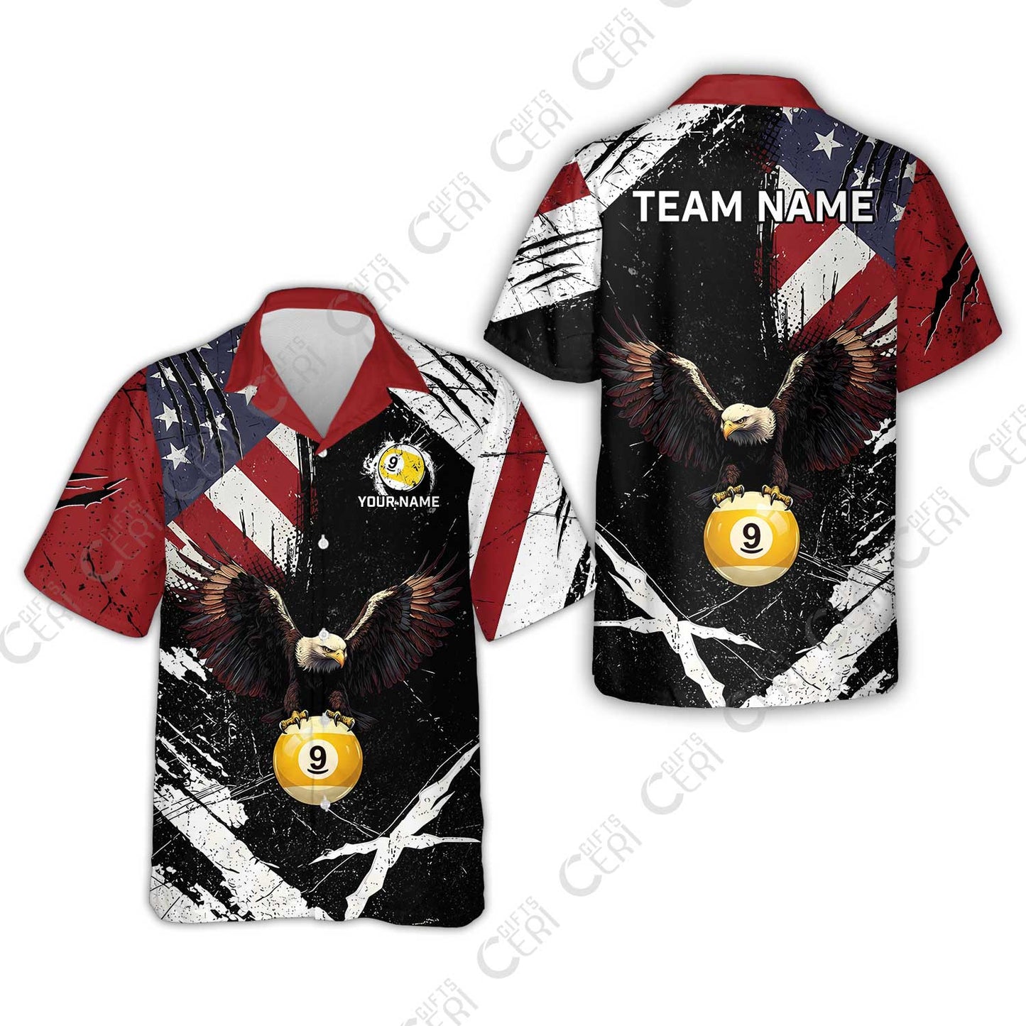 Customized 9 Ball Pool Hawaiian Shirt, Eagle Billiard American Flag 9-ball, Personalized Billiards Jersey
