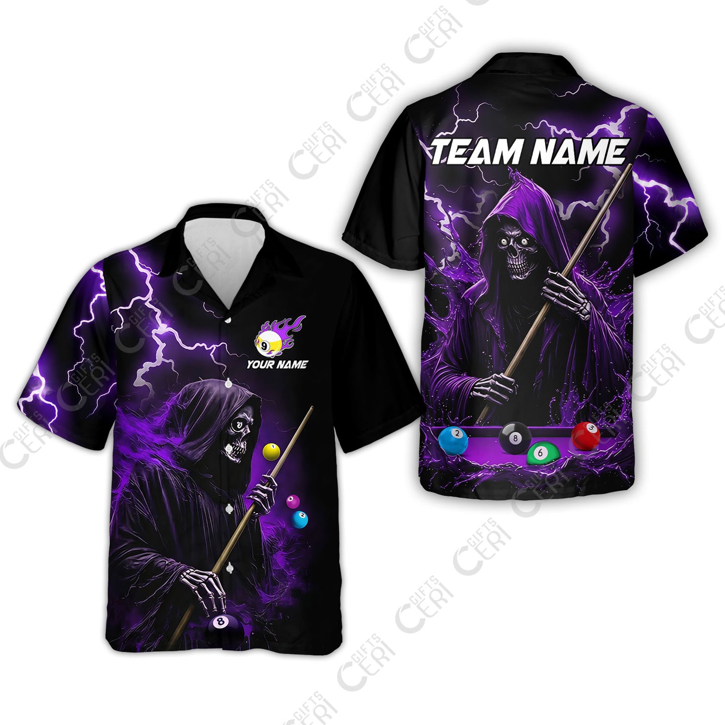 Customized 9 Ball Pool Hawaiian Shirt, The Death Plays Billiards 9-Ball Flame, Billiards Jerseys