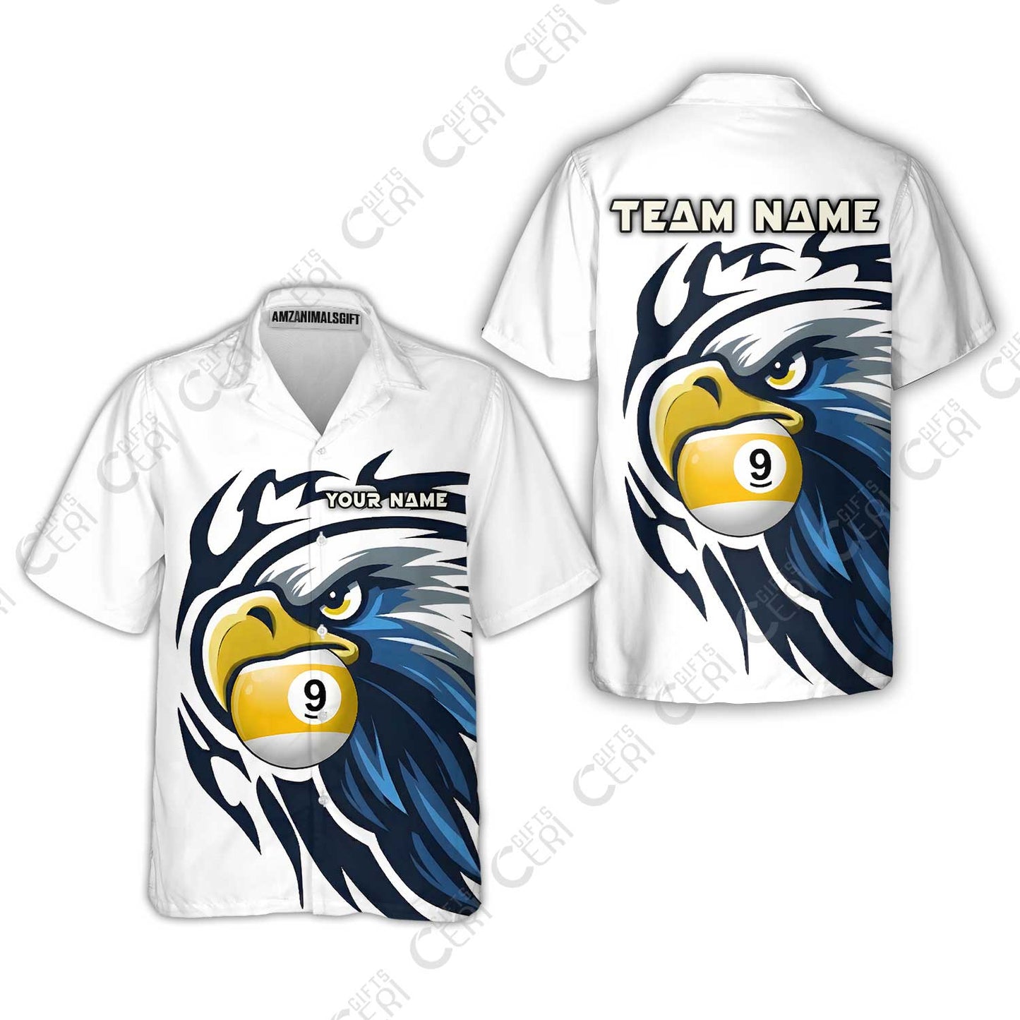 Customized 9 Ball Pool Hawaiian Shirt, Eagle Eye 9-Ball, Personalized Billiards Jersey