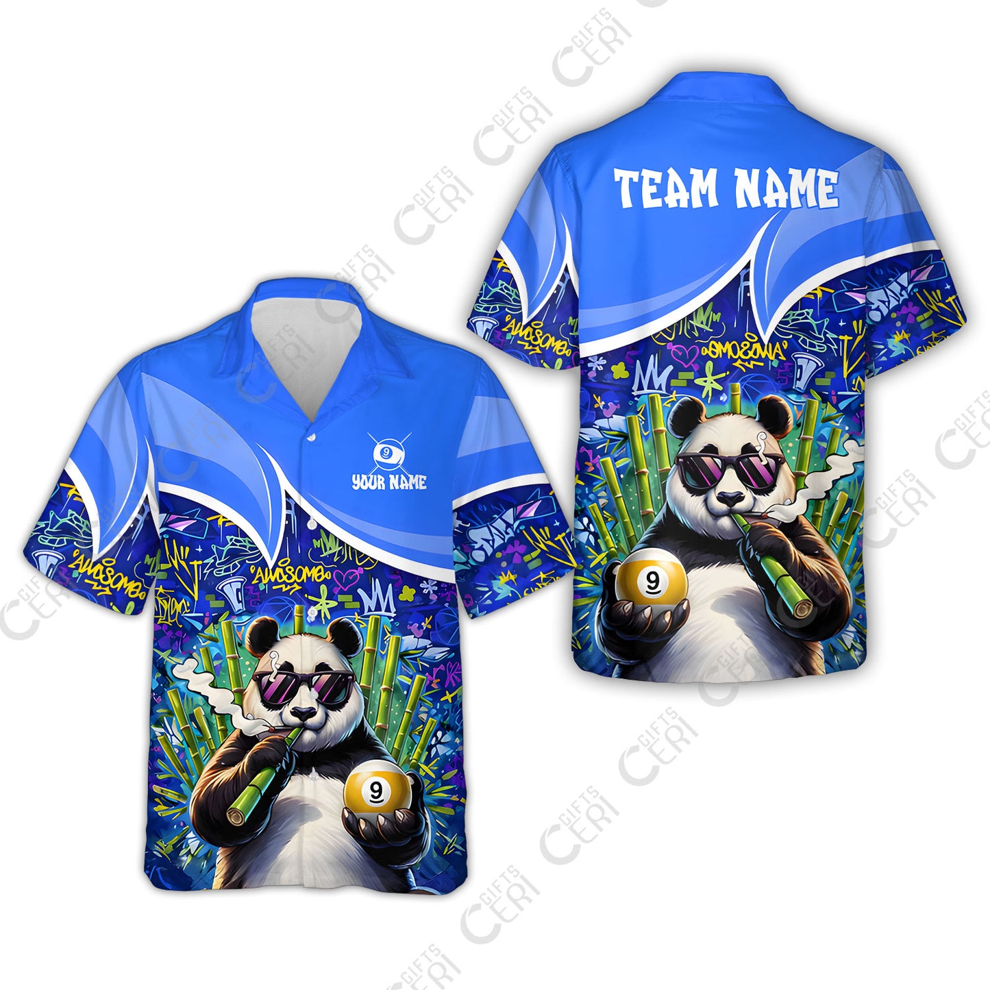 Customized 9 Ball Pool Hawaiian Shirt, 9-Ball Panda Bamboo Billiards, Billiards Jerseys