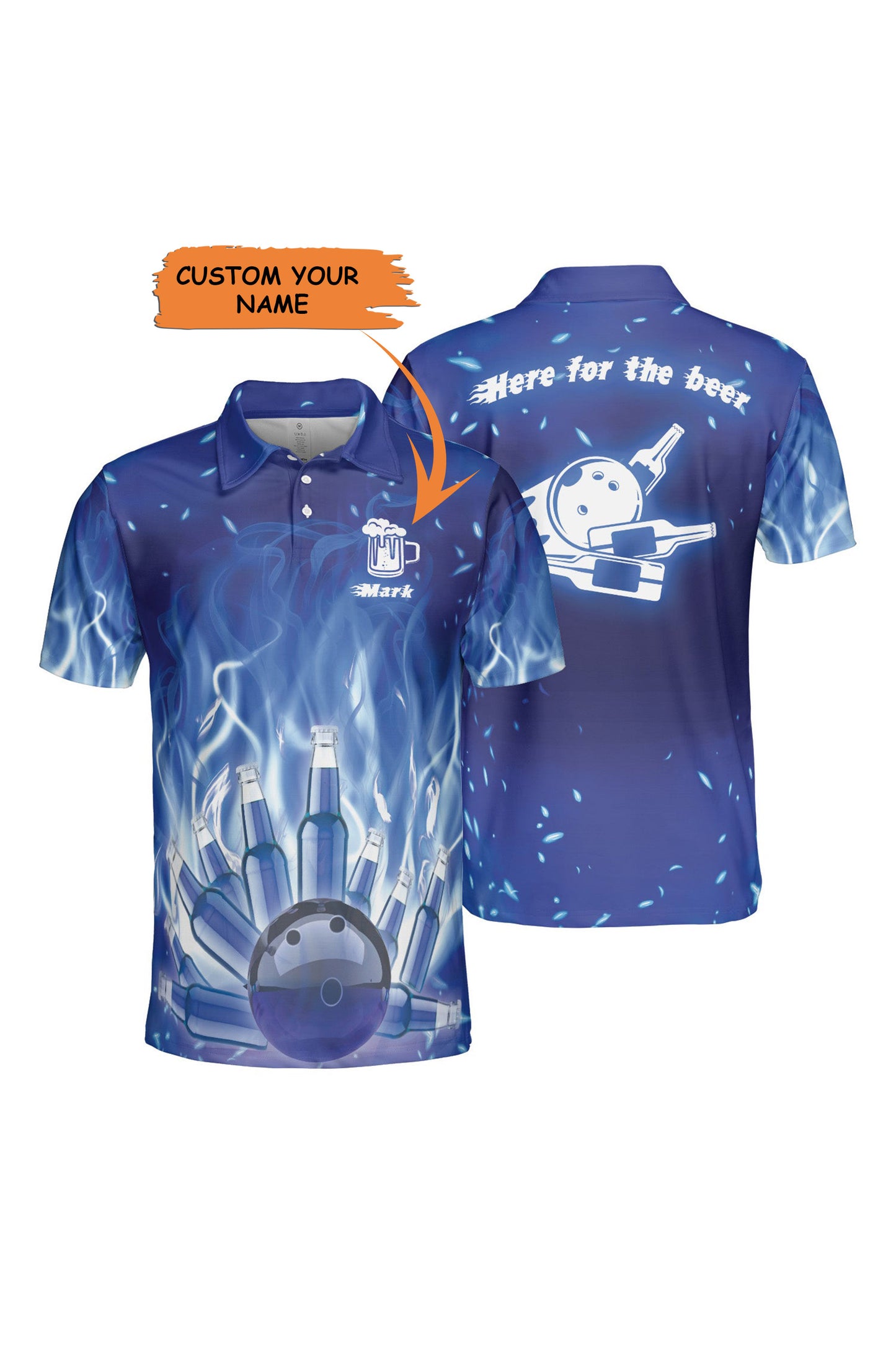 Personalized Golf Ball Blue Fire Men Polo Shirt, Here For The Beer Custom Polo Shirt, Best Gift For Men