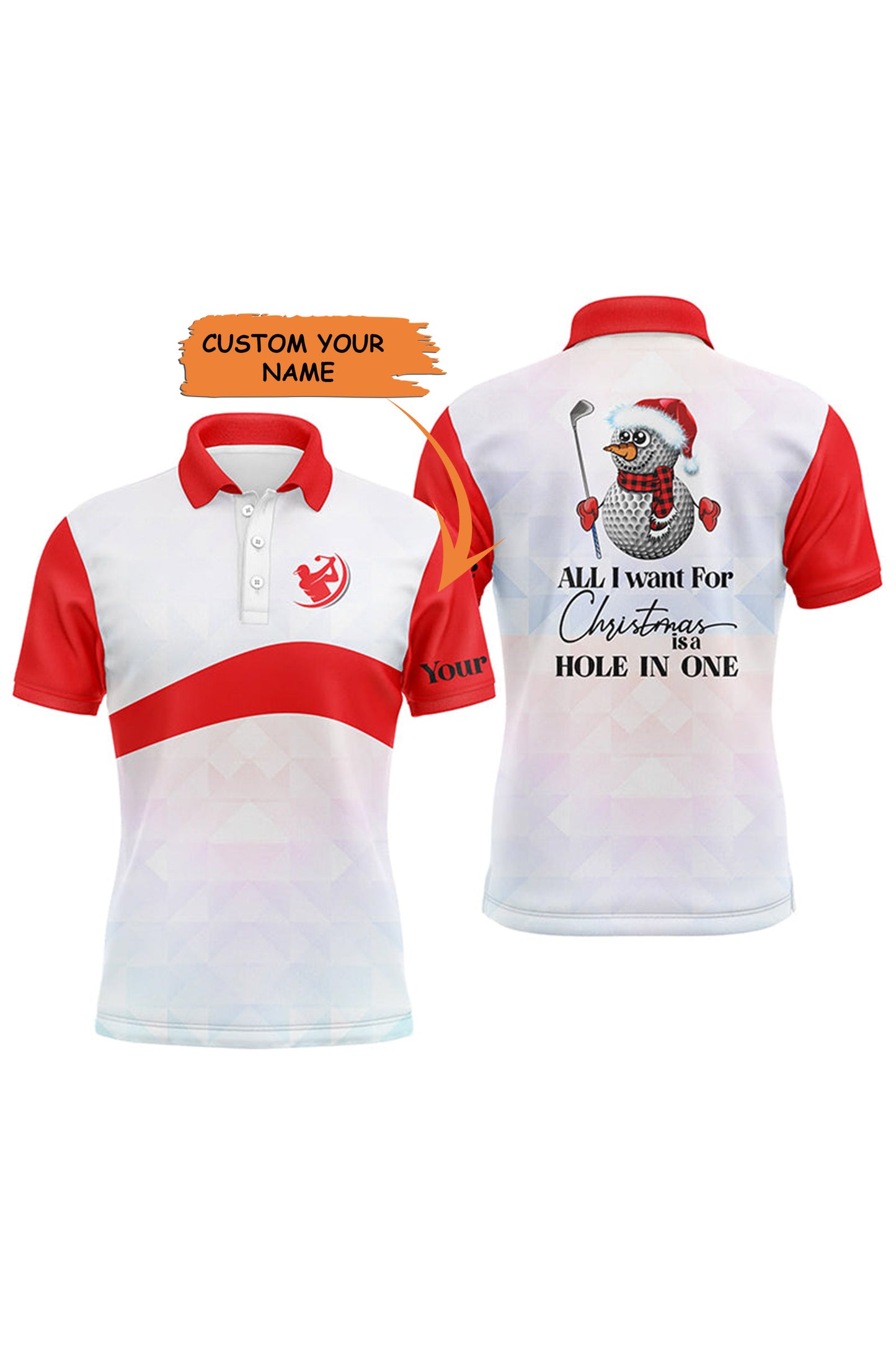 Golf Men Polo Shirt - Funny Christmas Custom Name Apparel - Personalized Gift For Golf Lover, Team, Golfer - All I Want For Christmas Is A Hole In One