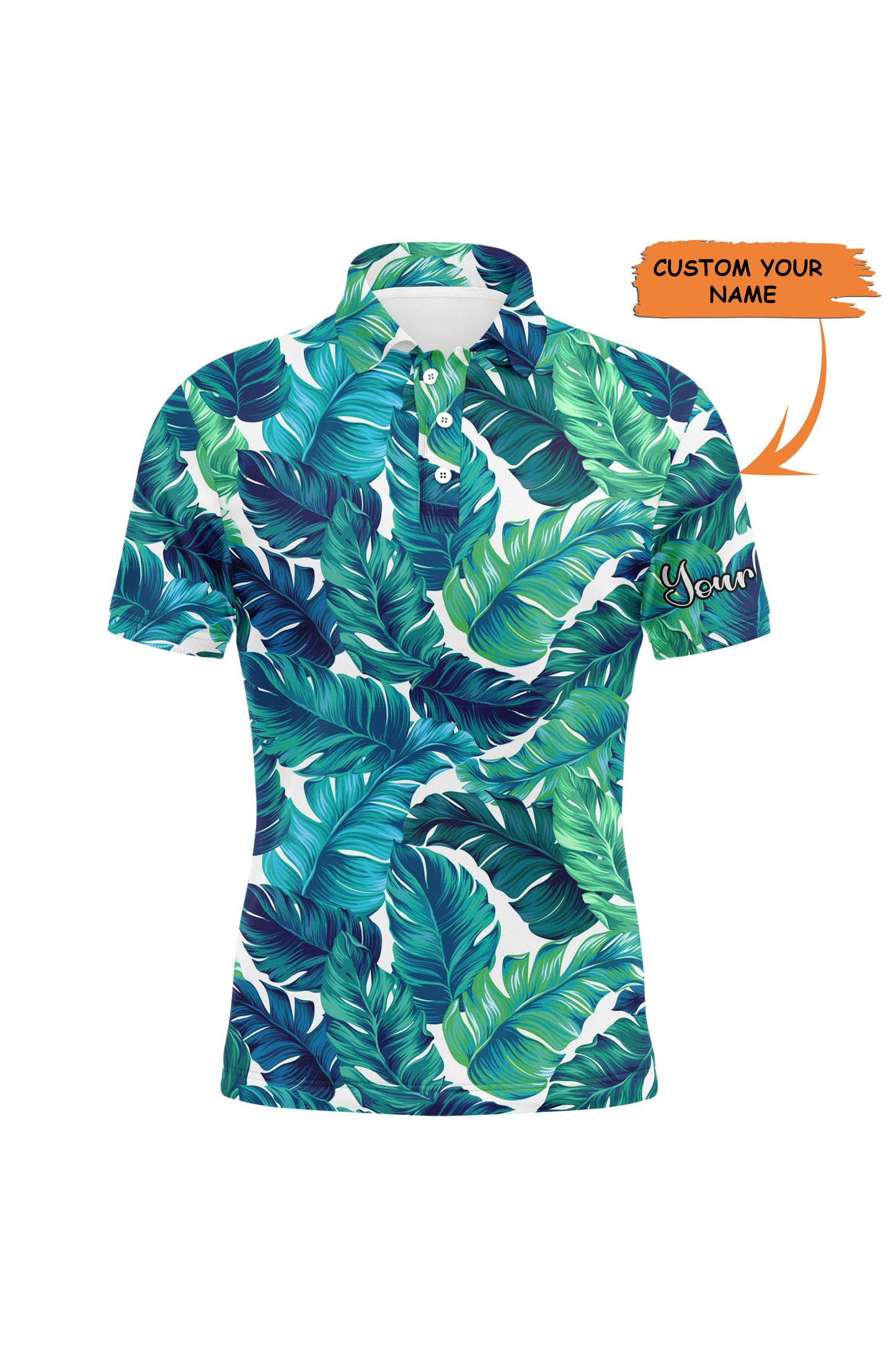 Golf Men Polo Shirt - Custom Name Turquoise And Green Tropical Leaves Apparel - Personalized Gift For Golf Lover, Male, Husband, Team Golf