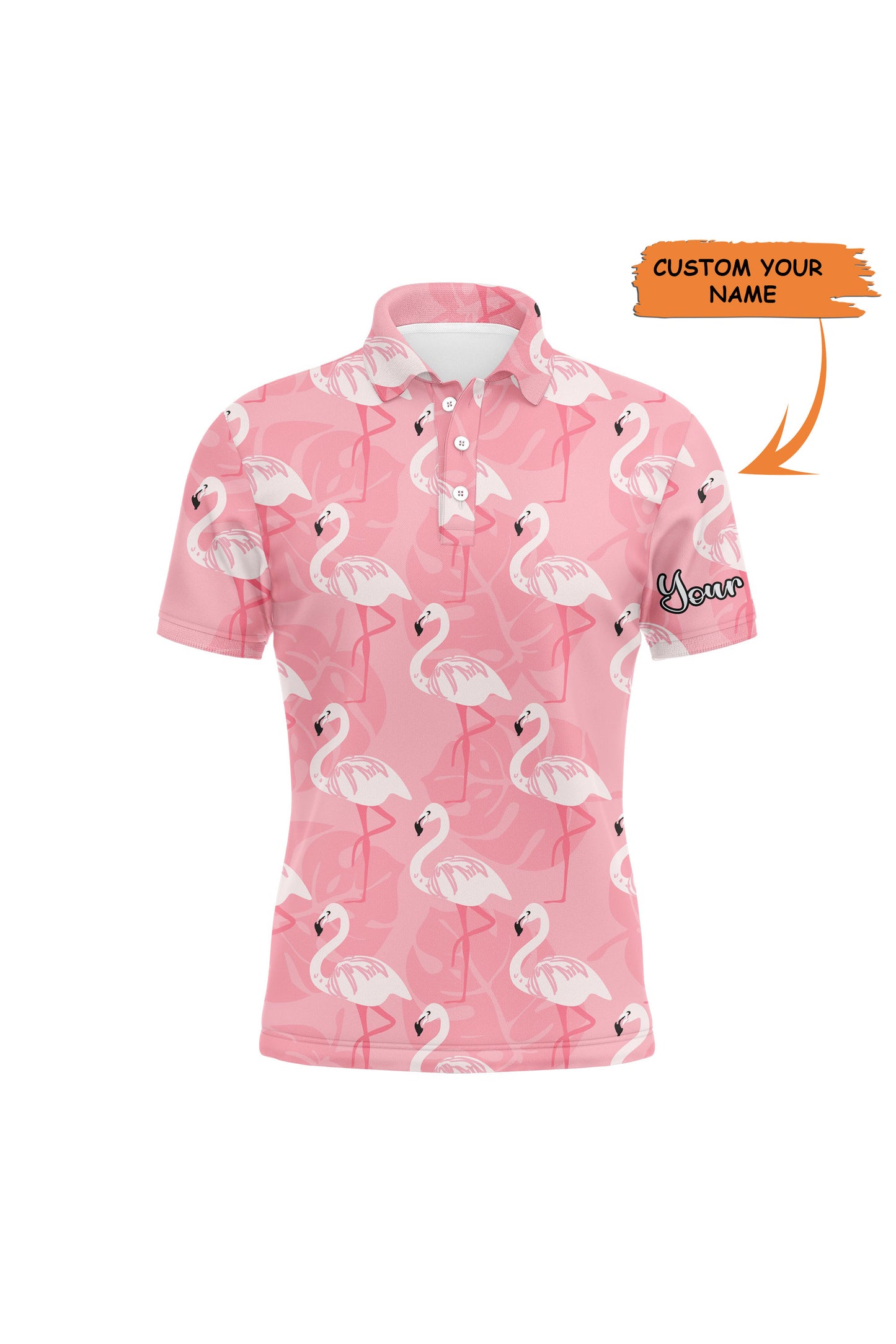Golf Men Polo Shirt - Pink Flamingo Pattern Custom Name Apparel - Personalized Gift For Golf Lover, Men, Husband, Team, Boyfriend, Dad