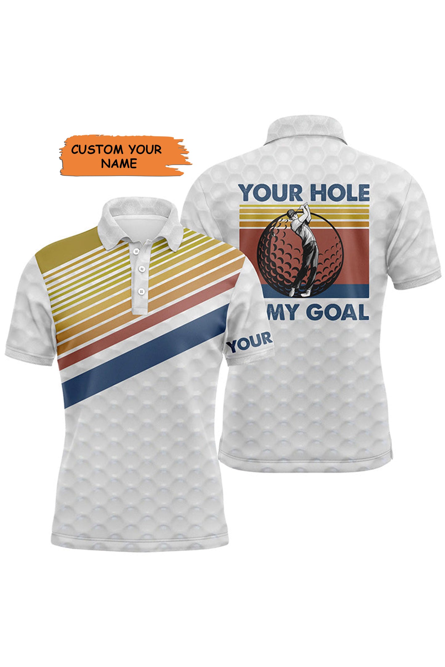 Golf Men Polo Shirt - Custom Name Vintage Golf Balls Skin Apparel - Personalized Gift For Golf Lover, Team, Husband, Men - Your Hole Is My Goal