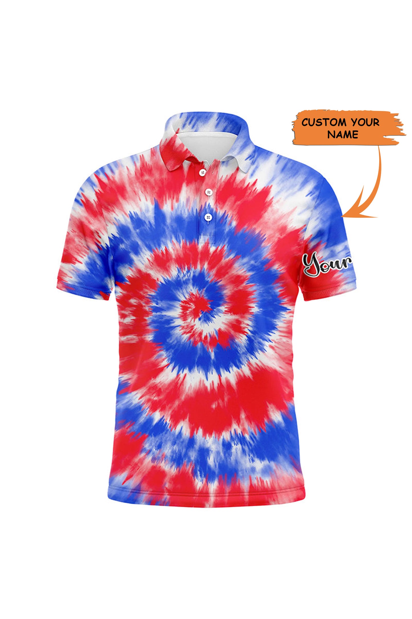 Red And Blue Tie Dye Background Custom Name Golf Men Polo Shirt - Personalized Gift For Golf Lover, Team, Golfer, Husband, Boyfriend
