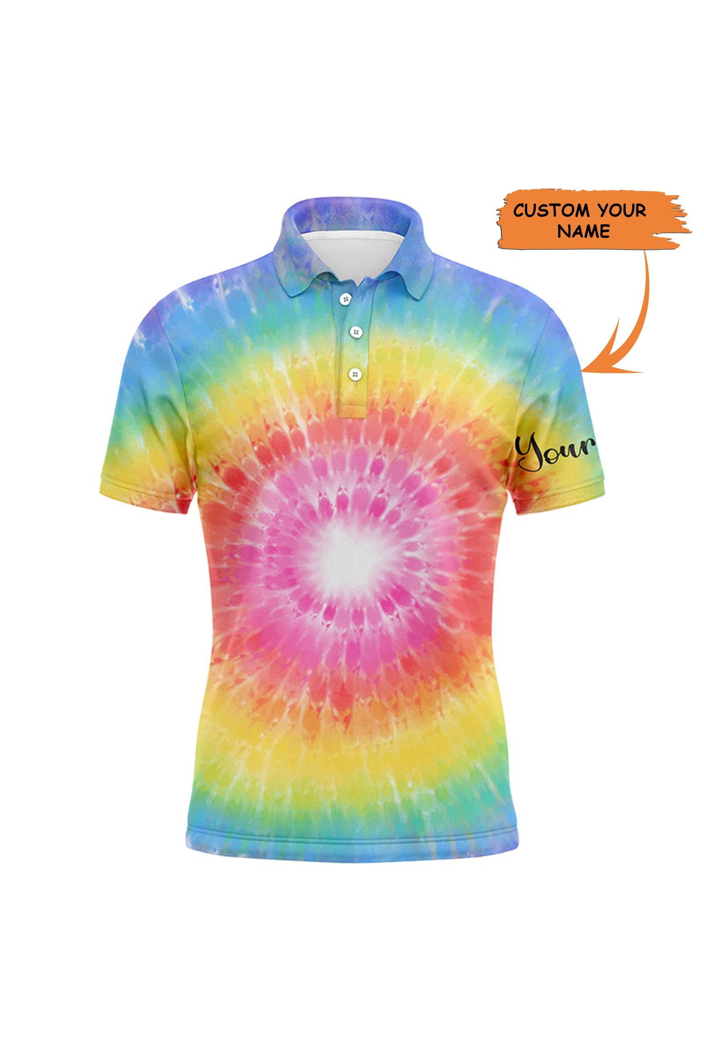 Golf Men Polo Shirt - Rainbow Coloured Tie Dye Painted Pattern Custom Name Apparel - Personalized Gift For Golf Lover, Team, Male Players, Golfer