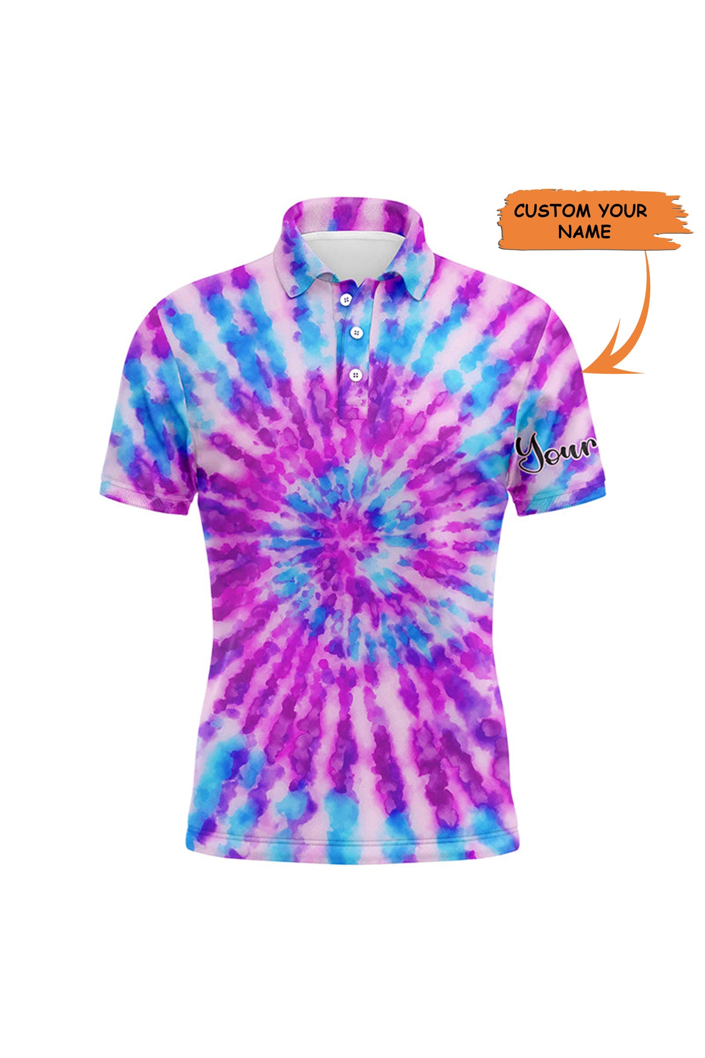 Golf Men Polo Shirt - Watercolor Purple Tie Dye Pattern Custom Name Apparel - Personalized Gift For Golf Lover, Team, Male Players, Golfer