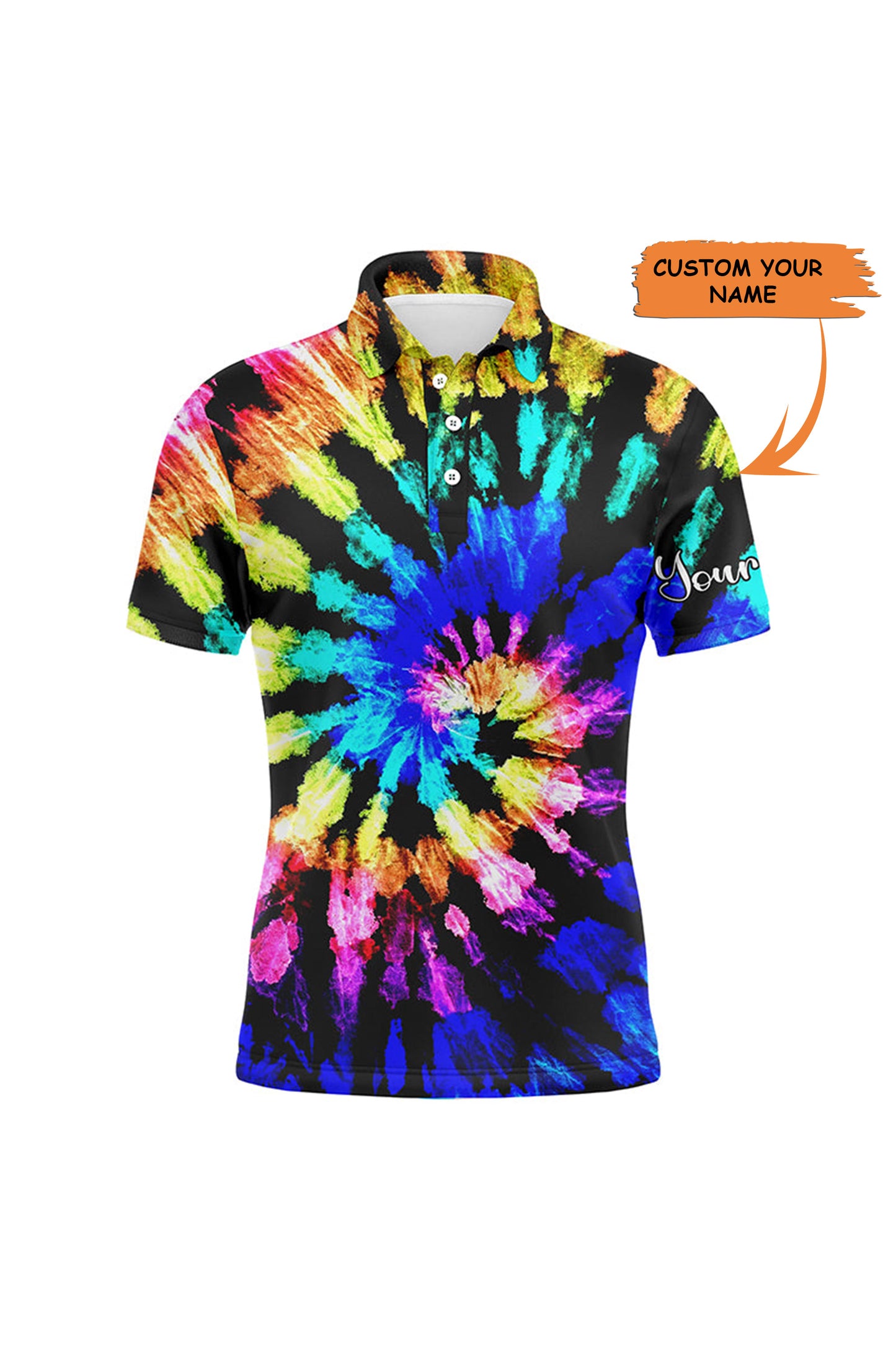 Golf Men Polo Shirt - Custom Name Tie Dye Pattern Apparel - Personalized Gift For Golf Lover, Men, Husband, Team, Boyfriend