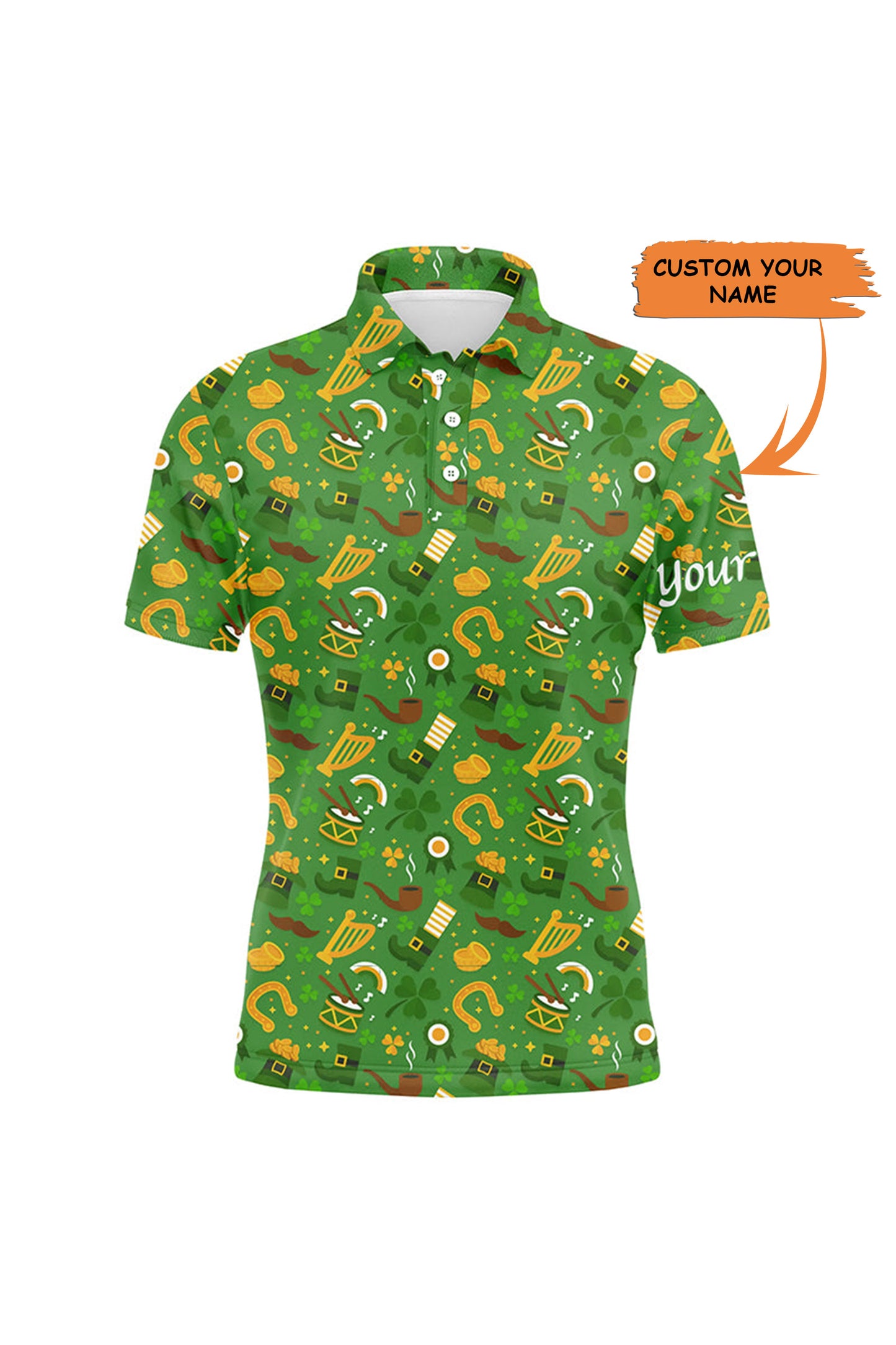 Golf Men Polo Shirt - Saint Patrick's Day Green Pattern Custom Name Apparel - Personalized Gift For Golf Lover, Men, Husband, Team, Boyfriend