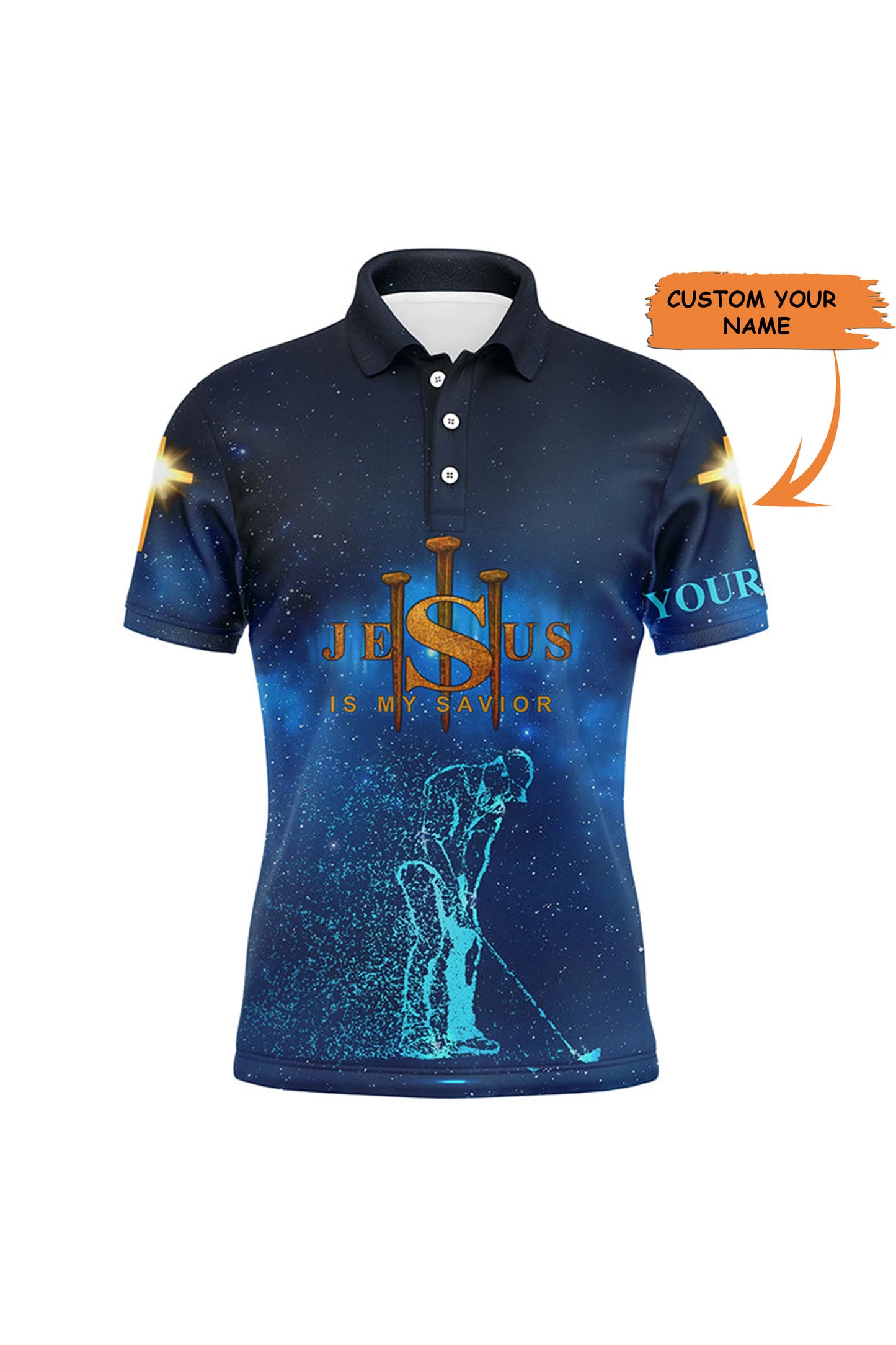 Jesus, Golf Men Polo Shirt - Custom Name Cross Apparel - Personalized Gift For Golf Lover, Men, Husband, Team - Jesus Is My Savior