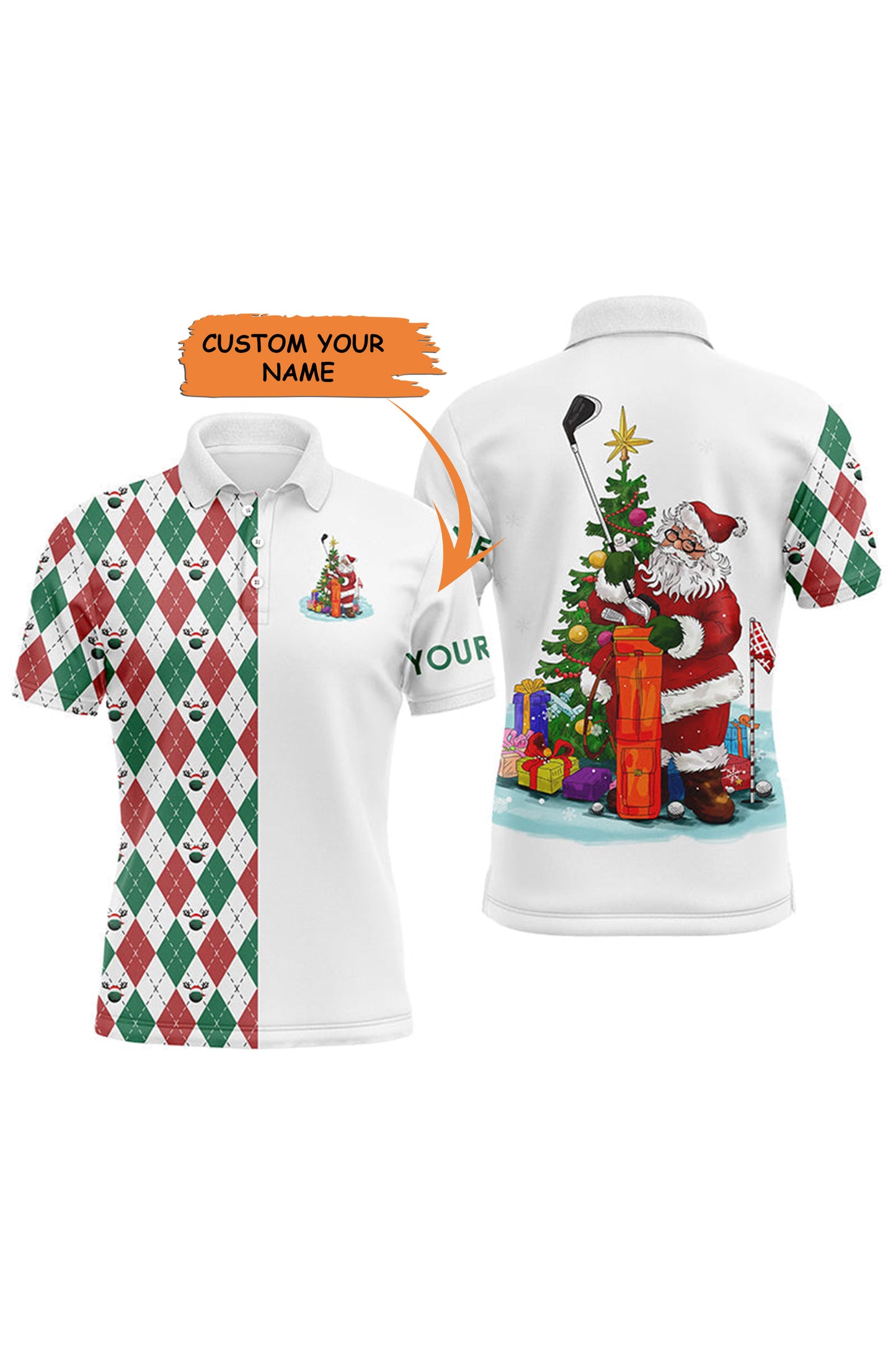 Golf Men Polo Shirt - Funny Santa Golfer Christmas Golf Ball Pattern Custom Name Apparel - Personalized Gift For Golf Lover, Team, Husband, Men