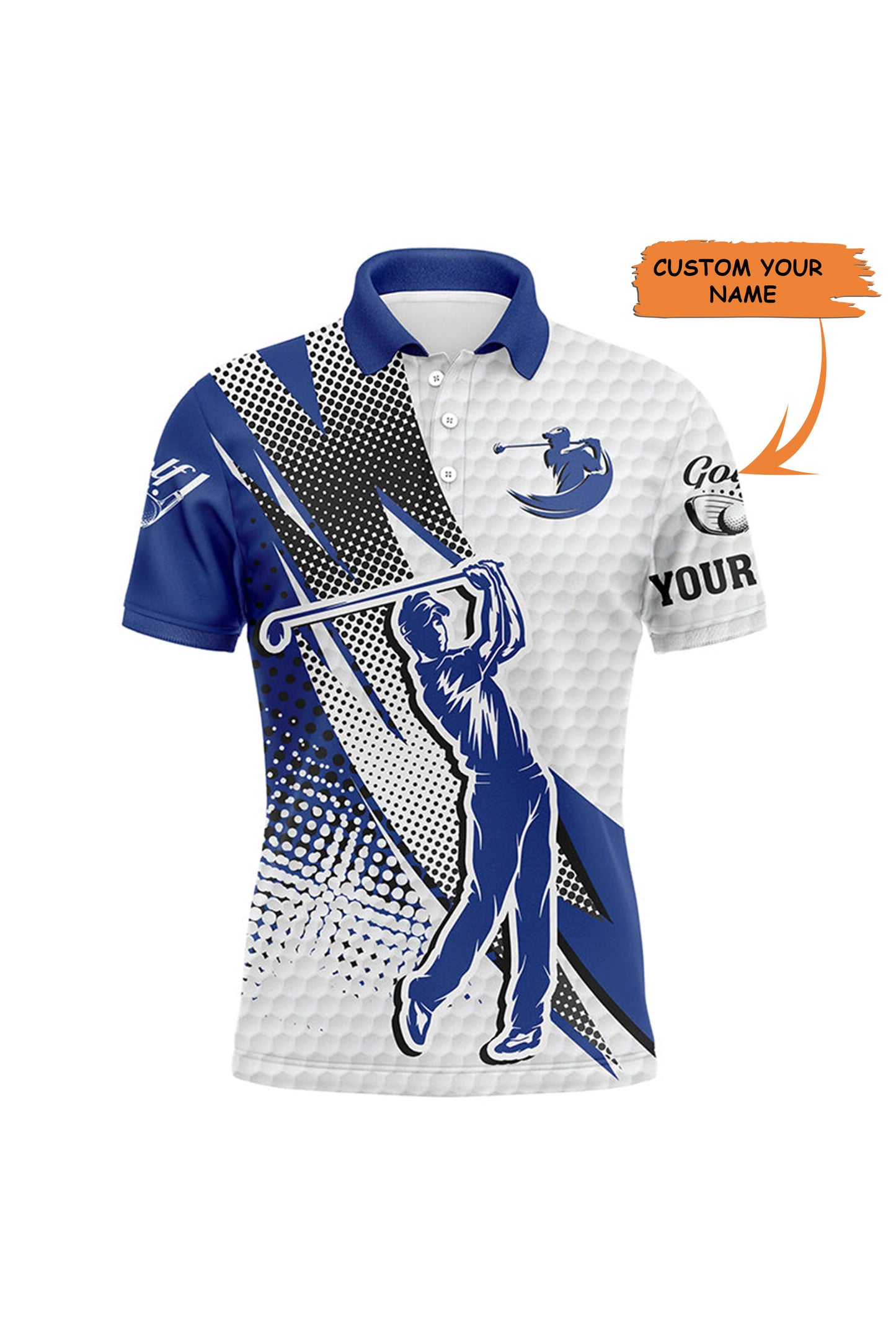 Golf Men Polo Shirt - Custom Name White And Blue Apparel - Personalized Gift For Golf Lover, Male, Husband, Boyfriend, Team Golf