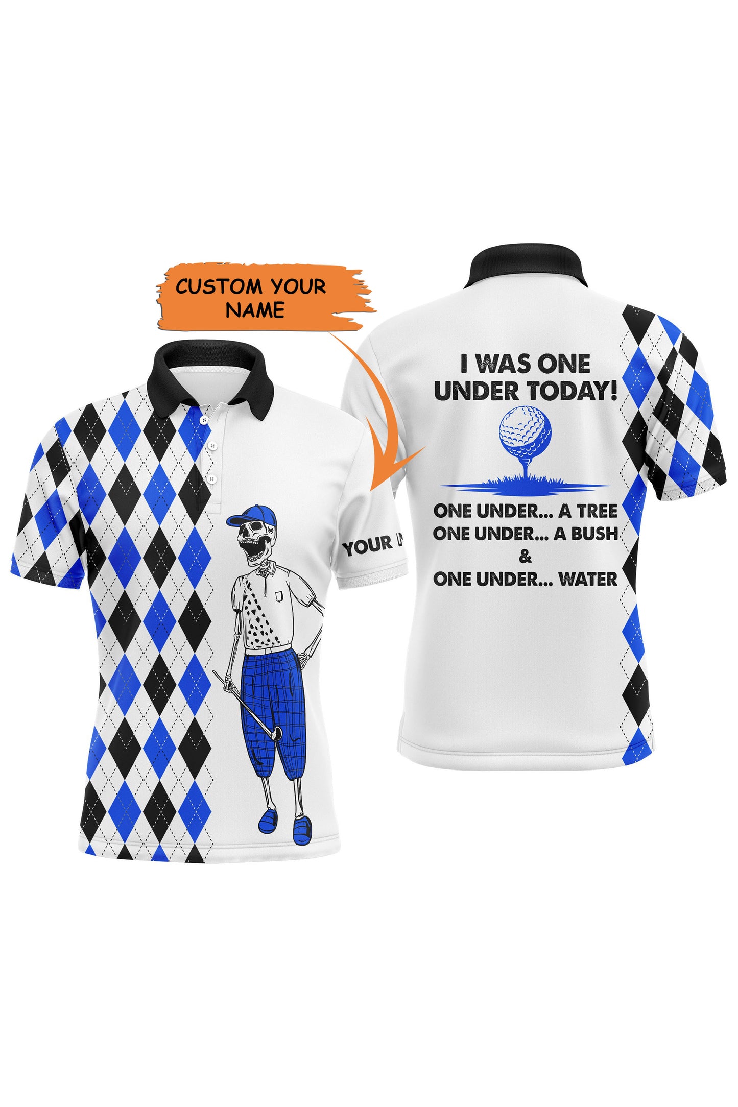 Golf Men Polo Shirt - Custom Name Skull Apparel - Personalized Gift For Golf Lover, Team, Golfers - I Was One Under Today One Under A Tree Bush Water